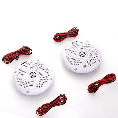 Pyle Pyle Marine Speakers - 4 Inch 2 Way Waterproof and Weather Resistant Outdoor Audio Stereo Sound System with LED Lights, 100 Watt Power and Low Profile Slim Style - 1 Pair - PLMRS43WL (White)