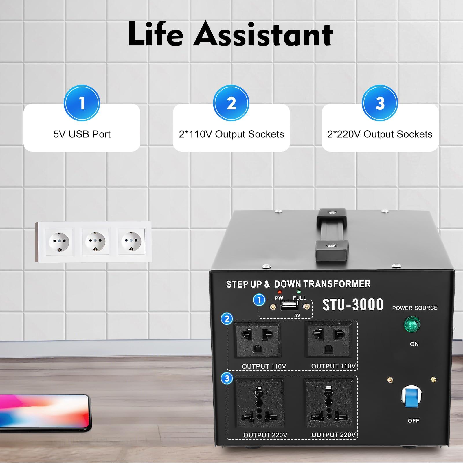 mignonnememe 3000W Power Voltage Converter Transformer Heavy Duty Step Up/Down AC 110V to 220V Power Converter Circuit Breaker Protection