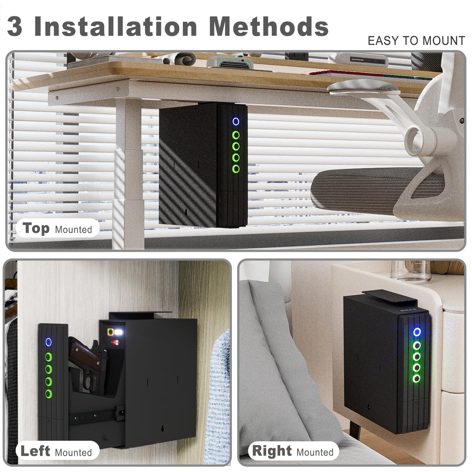 SOULYI SOULYI Biometric Slider Handgun Safe, Quick Access Pistol Safe for Nightstand, Bedside, Desk, Vehicle with Fingerprint, PIN Code, Key Lock, LED Light, and Silent Mode