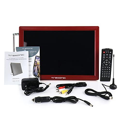 Trexonic Trexonic Portable Rechargeable 14 Inch LED TV with HDMI, SD/MMC, USB, VGA, AV in/Out and Built-in Digital Tuner, Red