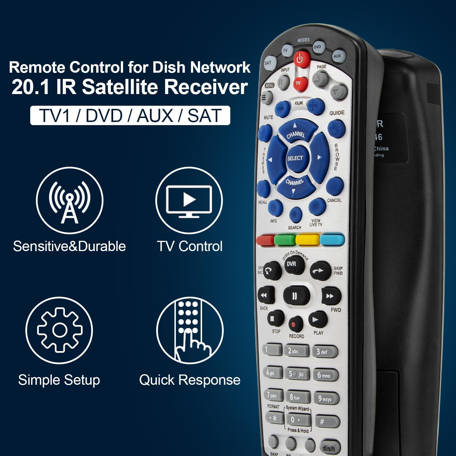 JKZTJOF IR Remote Control for Dish Network 20.1 Remote Control, JKZTJOF Receiver remote for Dish Network 20.1 IR Satellite Receiver TV DVD AUX