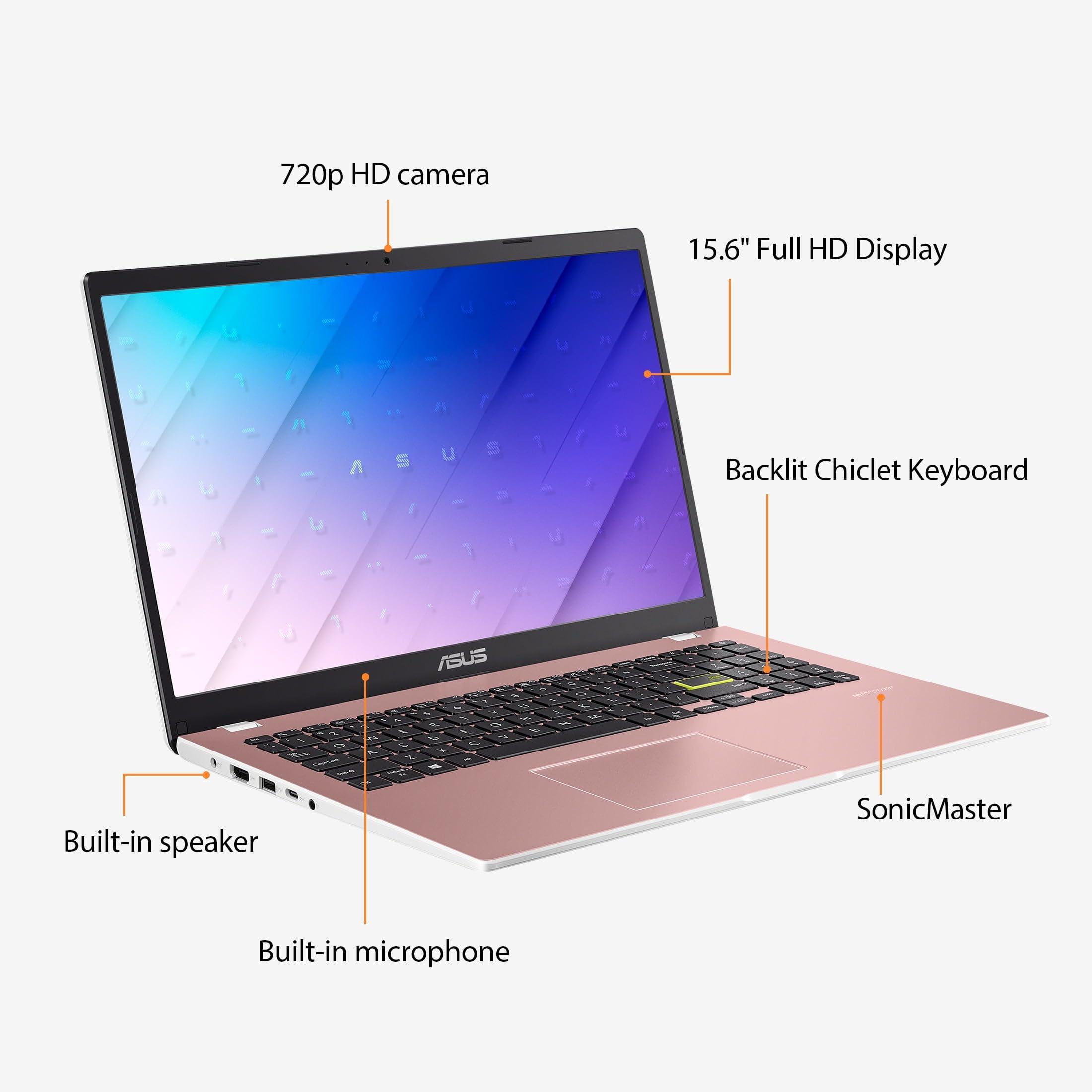 ASUS ASUS VivoBook Go, 15.6\" FHD Laptop, Intel Pentium N6000 Processor, 4GB DDR4 RAM, 128GB eMMC SSD, Intel HD Graphics, Webcam, Windows 11 Home S Mode, Pink, TWE Mousepad