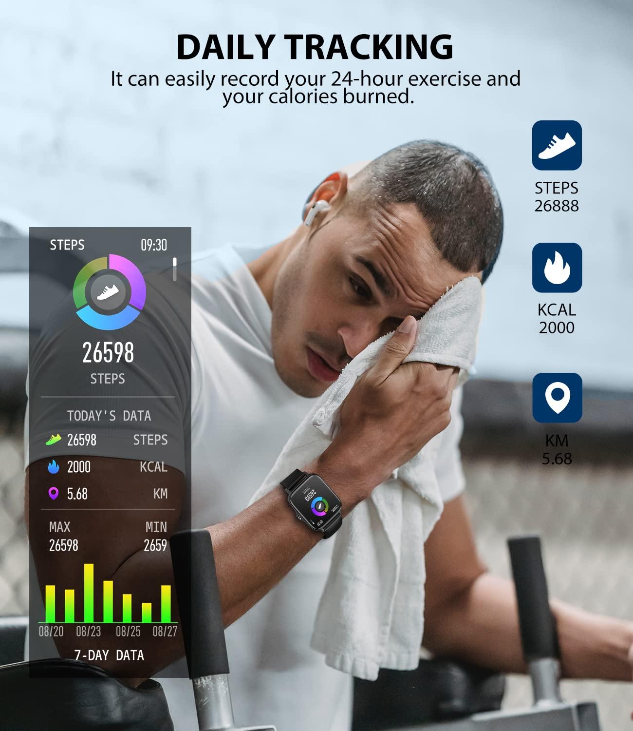 EGQINR EGQINR Smart Watches for Men Women, 1.7" HD Touch Screen Activity Fitness Tracker with Health Monitor and Sleep, IP67 Waterproof Smartwatch with Bluetooth Call for Android iOS