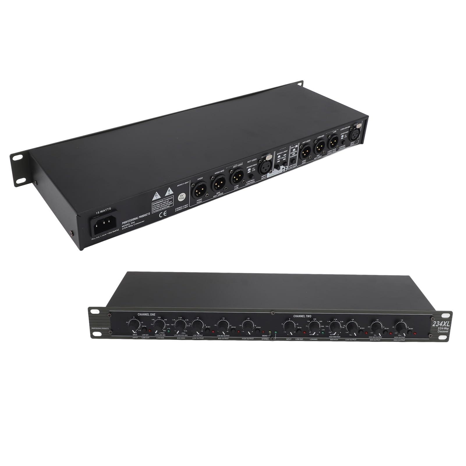 Yunseity Mono 4 Way Crossover, Professional Stereo 2/3/4 Way Audio Sound Distribution Processing Crossover 110V, Audio Crossover for Outdoor Stage Performance