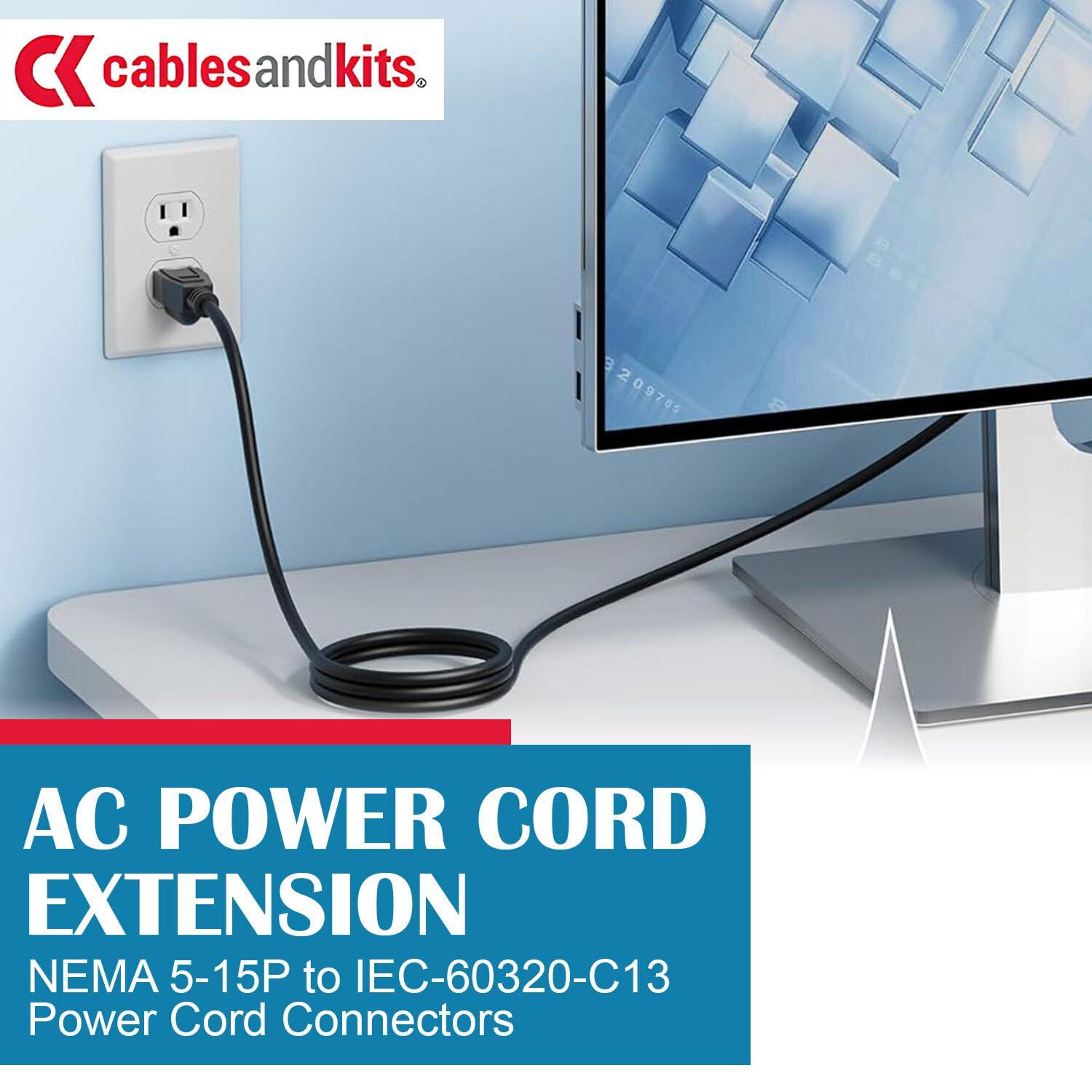 CablesAndKits CablesAndKits 10 ft Right Angle Power Cord for PC Computer Monitor Printer, 10A/125V, 18 AWG, 5-15P to C13, Right Angle Computer Power Cord (NEMA 5-15P to IEC-60320-C13) Black Lifetime Wty