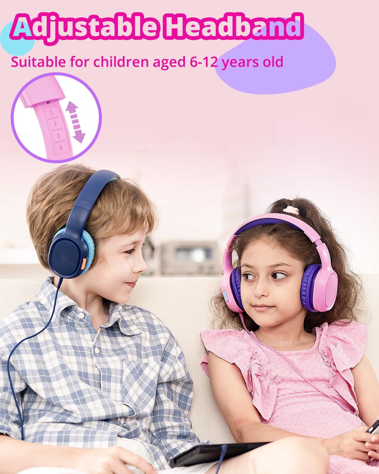 Tronsmart Tronsmart Kids Headphones KH01 Foldable Safety Volume 85/93dB Over-Ear Girls Boys Headphones for Kid HD Stereo 3.5mm Jack Wired Kids Headphones for Boys/Girls/School/Kindle/Travel/Tablets (Pink)