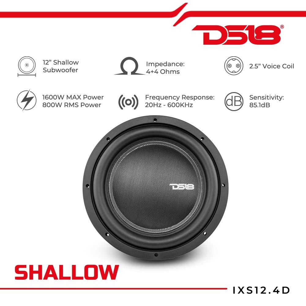 DS18 DS18 IXS12.4D Shallow Car Subwoofer - 12\" 1600W MAX Power, 800W RMS, Dual Voice Coil, 4+4 Ohms Impedance (1 Speaker)