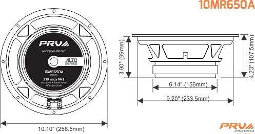 PRV AUDIO PRV AUDIO 10MR650A 10 Inch Midrange Speaker, 8 Ohm, 650 Watts, 97.5 db, 2.5 in Voice Coil Alto Series PRO Audio Mid Range Loudspeaker (Single)