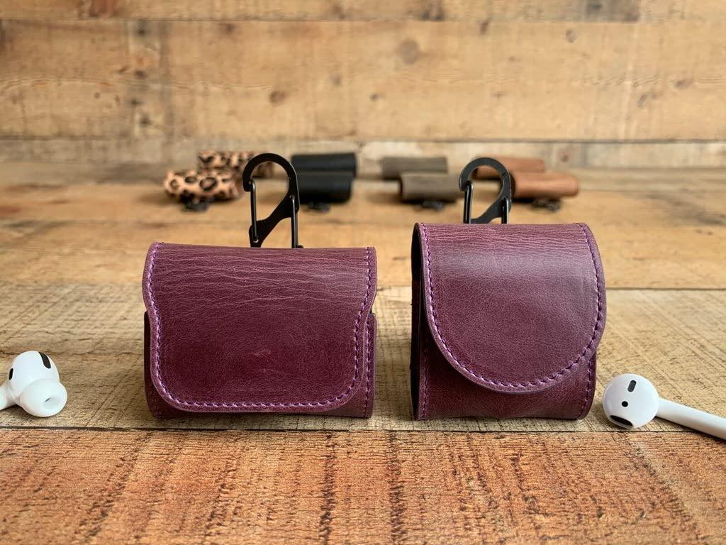 HARDISTON HARDISTON Genuine Leather Handmade Apple AirPods Pro - Soft Case with Keychain Clip - Support Wireless Chargers - Compatible with AirPods Pro (Purple)