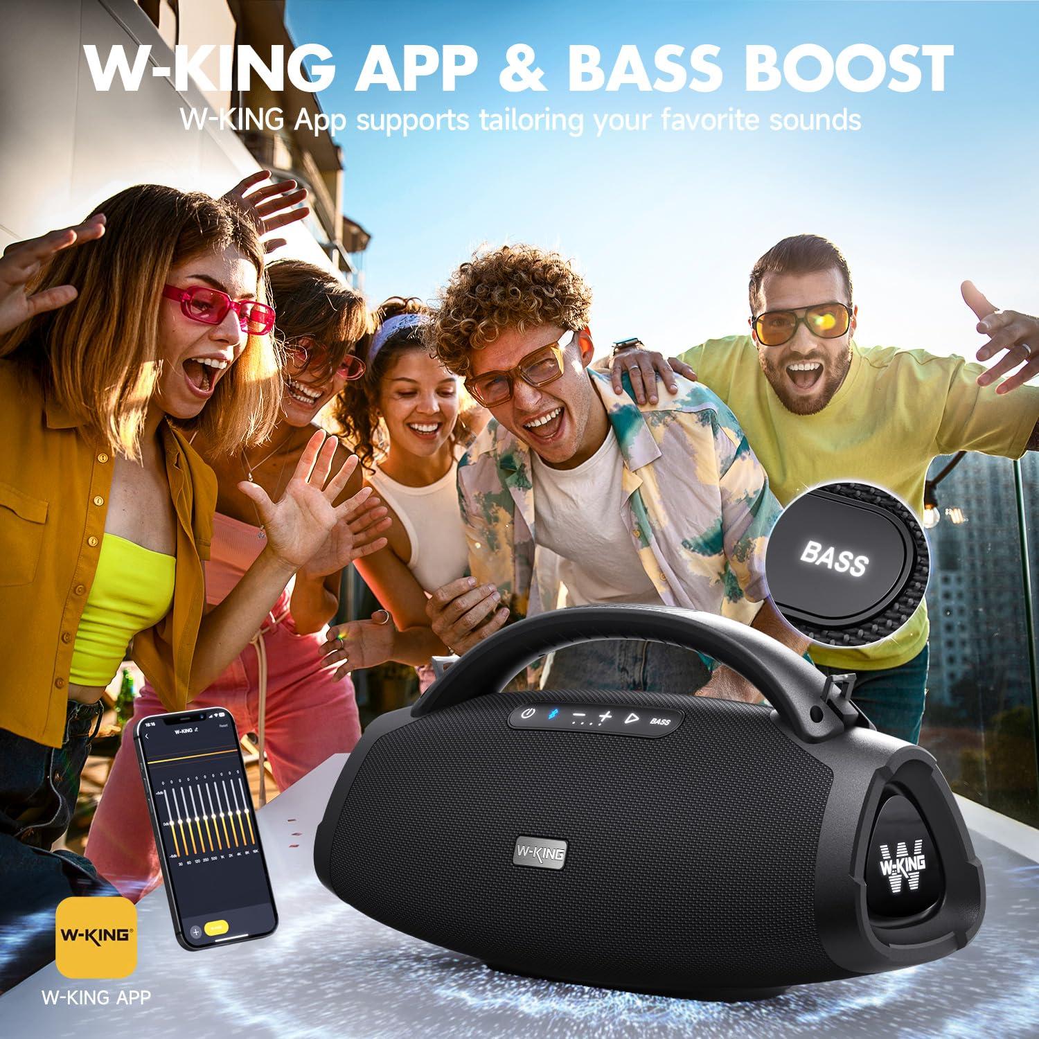 W-KING W-KING 300W Peak Large Bluetooth Speaker Loud, Massive Bass Boombox, IPX7 Waterproof Party Portable Speaker with Subwoofer 7.5\"/EQ APP/5-Drives/BT 5.4/Fast Charge/MIC-GTR in, Outdoor Wireless Speakers