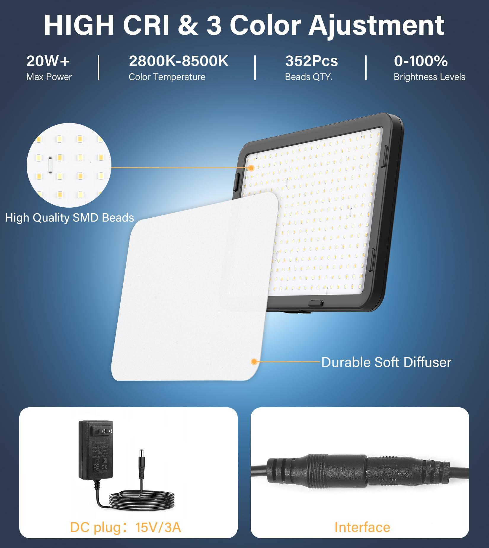 Unicucp Unicucp 2 Pack LED Video Light, Photography Lighting Kit with 62.99'' Tripod Stand, Dimmable 2500-8500K 22W Studio Lights for Video Recording Game Live Streaming YouTube Podcast Photo