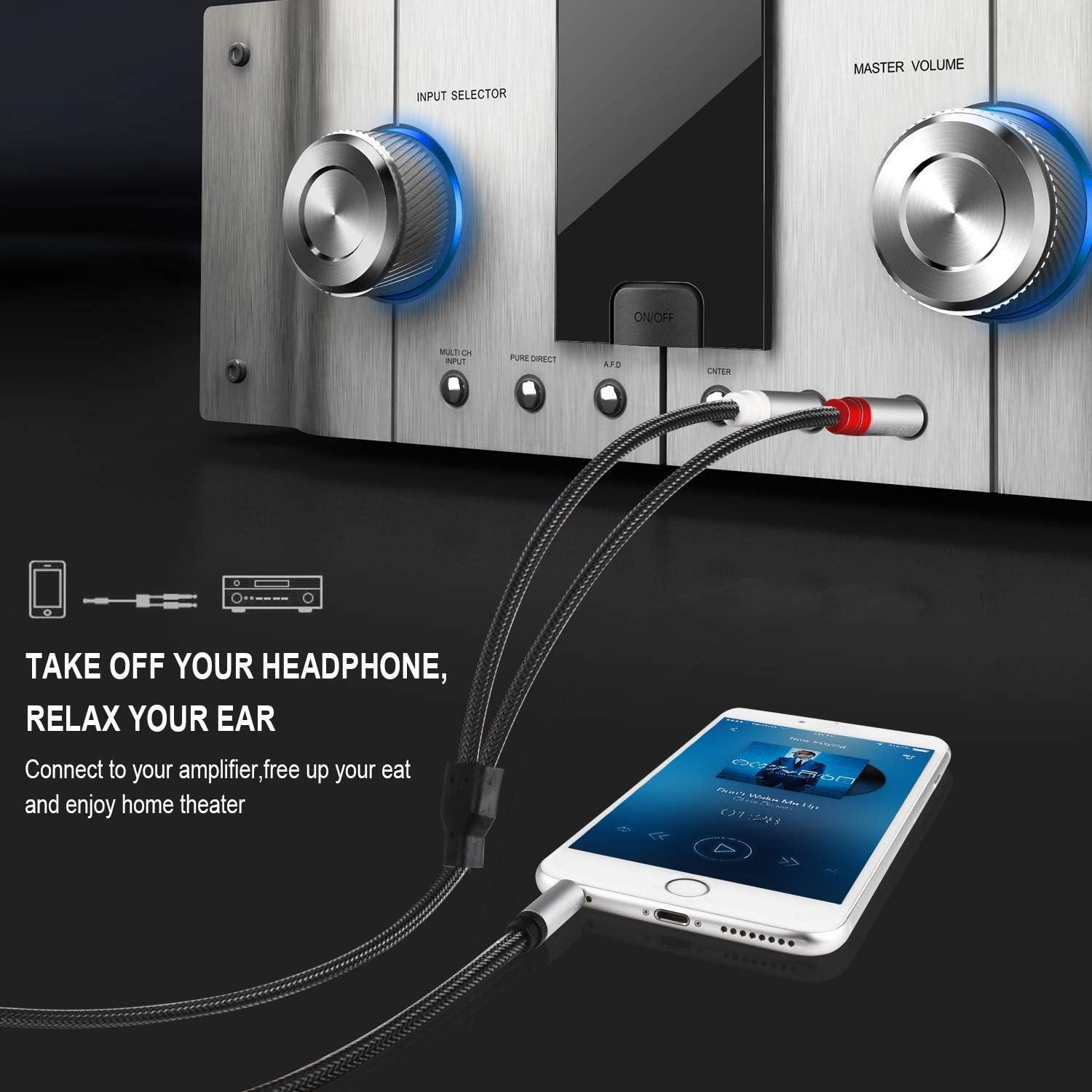 DIGITNOW DIGITNOW 3.5mm 1/8\" TRS to Dual 6.35mm 1/4\" TS Mono Stereo Y-Cable Splitter Cord for Smartphone, Computer, CD Player, Speakers and Home Systems Amplifier, 6.6Ft