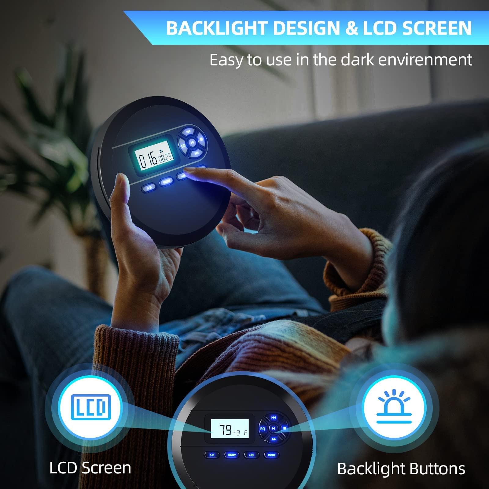 Desobry DESOBRY CD Player Portable with Speakers & FM Transmitter, Rechargeable Compact CD Player for Car Built-in 2000mAh, Portable Player with LCD Screen, Earphones, AUX Cord