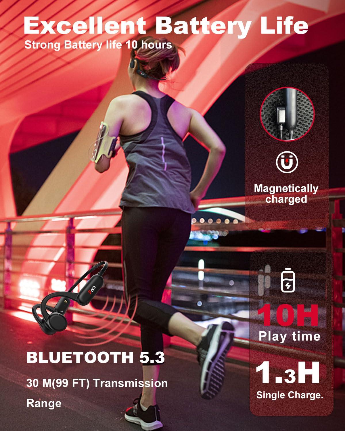 FEICO FEICO Bone Conduction Headphones with Built-in MP3 Player - 32GB Memory, Sport Headphone, IP68 Waterproof, Bluetooth 5.3 with Mic, Open Ear Wireless Headphones for Swimming, Cycling, Driving, Running