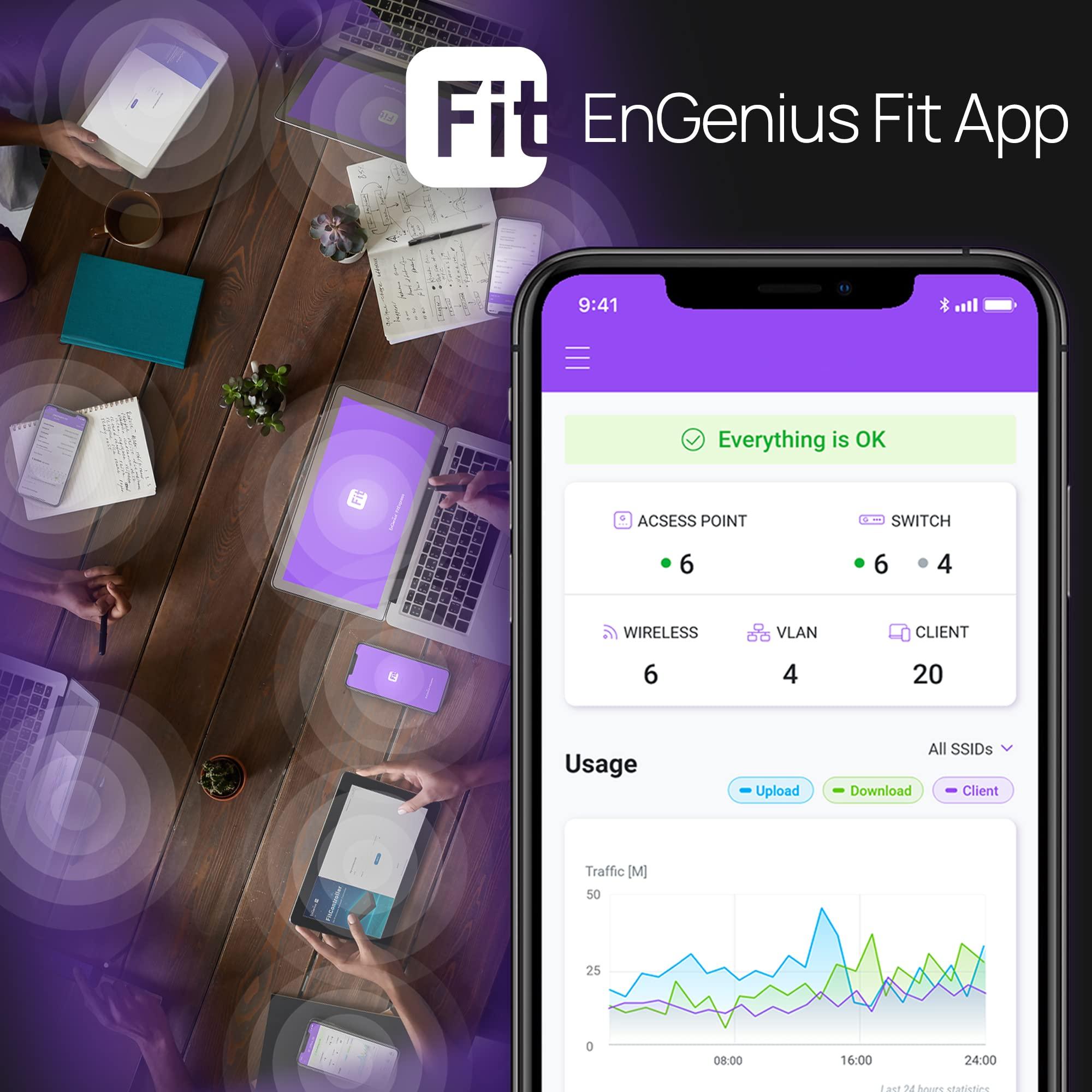 EnGenius EnGenius Fit L2 Plus Managed 48-Port Gigabit PoE+ Switch | 740W Budget | 4 SFP Uplink Ports | 802.3at/af PoE+ Ready | 104 Gbps Switching Capacity [EWS7952FP-FIT]