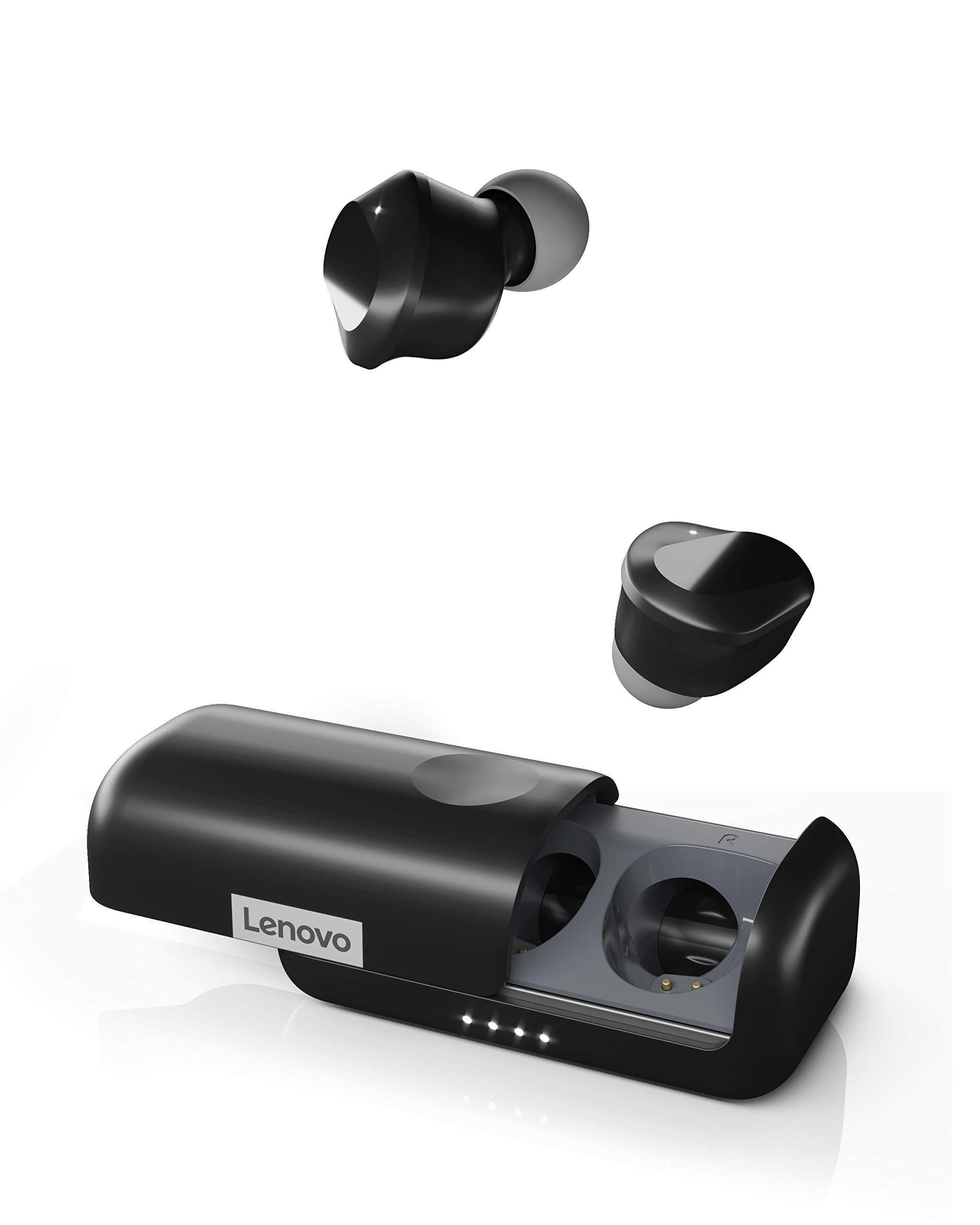 Lenovo Lenovo True Wireless Earbuds Bluetooth 5.0 IPX5 Waterproof with USB-C Quick Charge and Built-in Microphone for Work/Travel/Gym (Black)