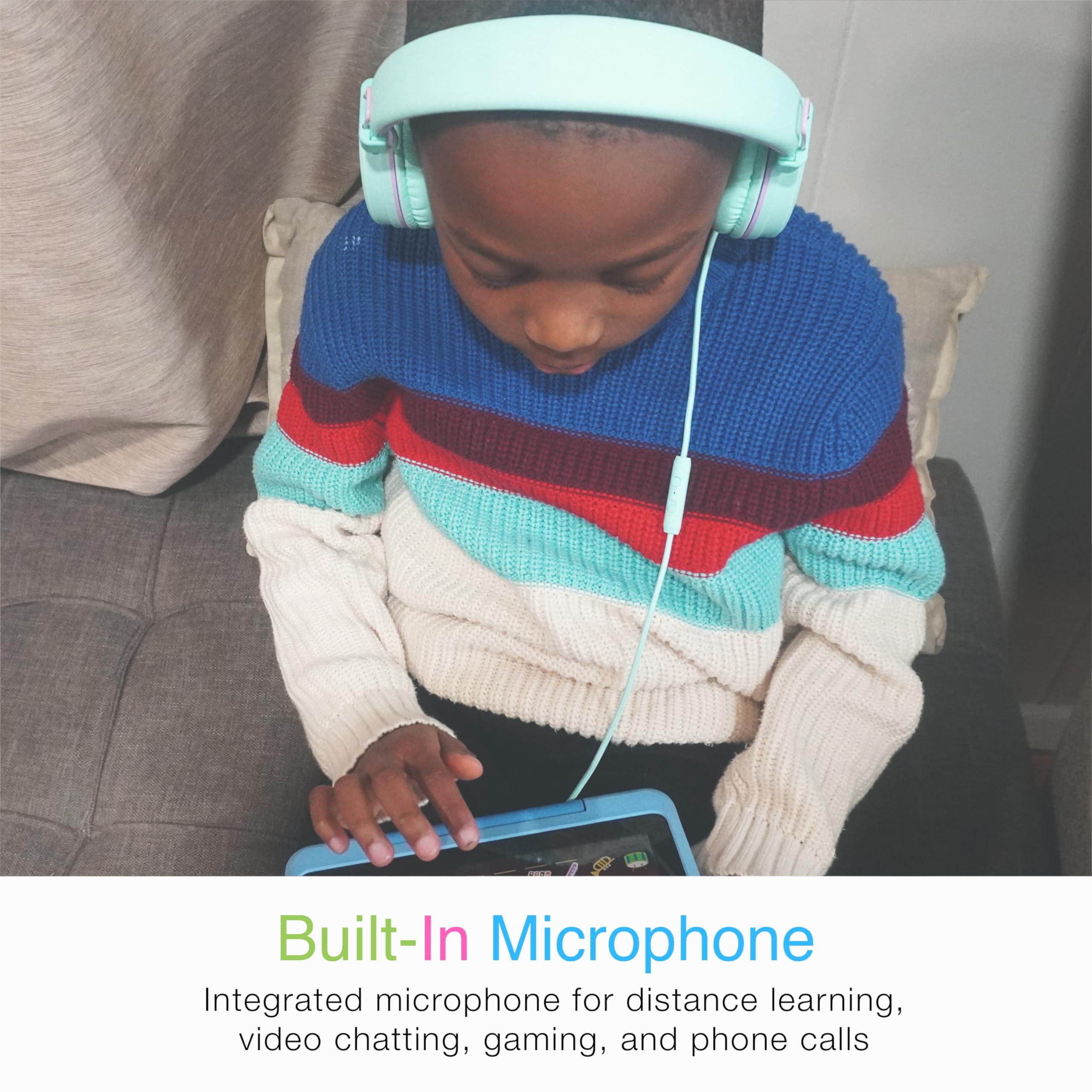 MEE audio MEE audio KidJamz KJ55 Safe Listening USB-C Headphones for Children with Multicolor LED Lights, Volume Limiter, & Microphone; On-Ear Wired Kids Headset for iPhone 16, iPad, & USB Type C Devices (Mint)