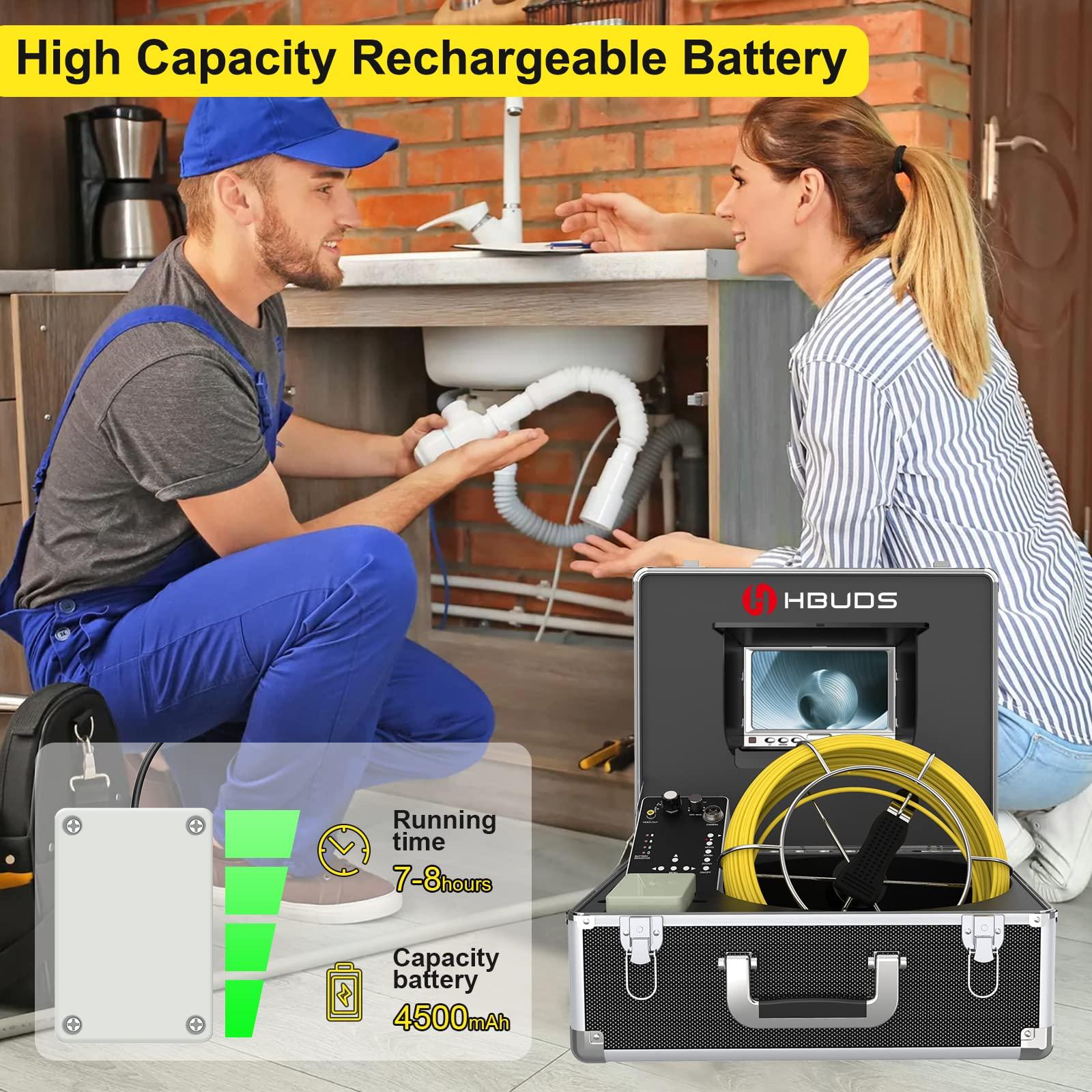 HBUDS Pipe Pipeline Inspection Camera, Drain Sewer Industrial Endoscope HBUDS Waterproof IP68 Snake Video System with 7 Inch LCD Monitor 1000TVL Camera
