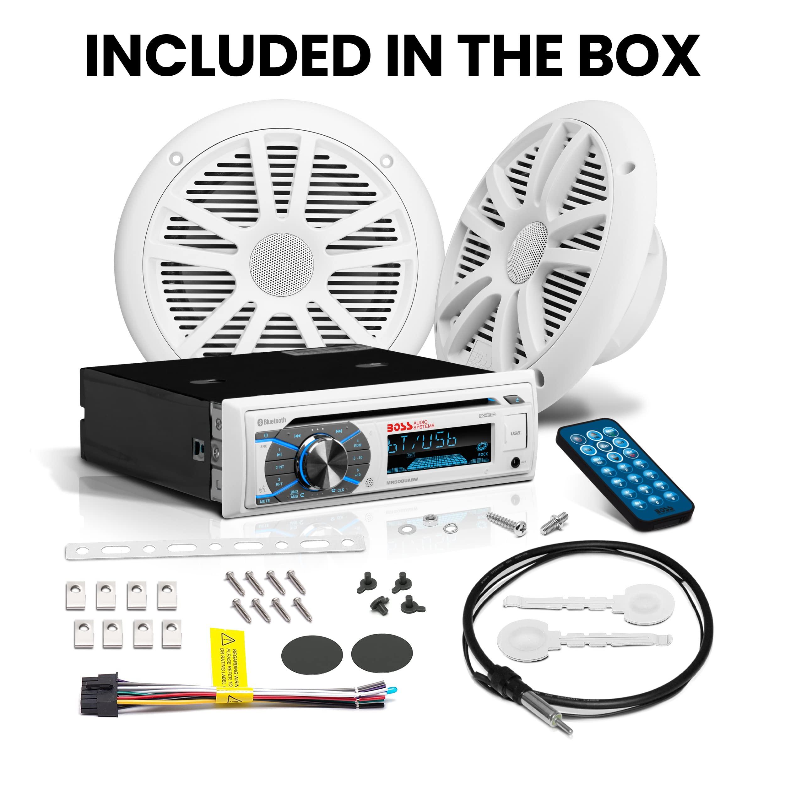 BOSS Audio Systems BOSS Audio Systems MCK508WB.6 Marine Boat Bluetooth Stereo & 6.5 Inch Speakers - CD DVD Player, AM/FM Radio Receiver Head Unit, Dipole Antenna