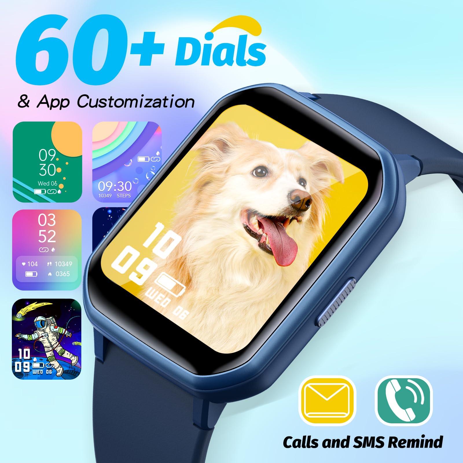 YOUSOKU YOUSOKU Kids Smart Watch Girls Boys, Fitness Tracker for Kids, 1.5 Inch DIY Dials, 19 Sport Modes, Sleep Monitor, Pedometers, Heart Rate, IP68 Waterproof, Great Gift for Boys Girls Teens 6-14 (Blue)