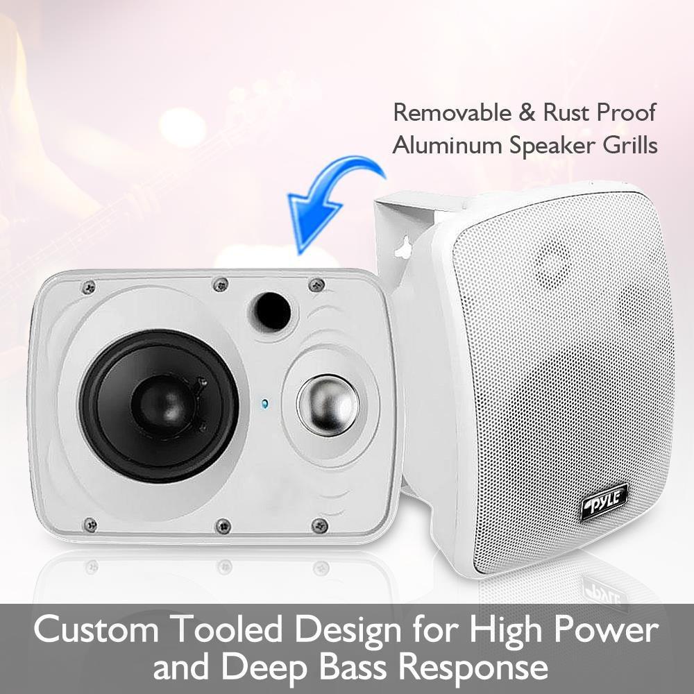 Pyle Pyle Outdoor Bluetooth Wireless Speaker System-2-way Active/Passive Pair - 6.5in, 800Watt Peak Power,Weatherproof,Wall/Ceiling Mounted Speakers w/ Metal Grill, Universal Mount, Indoor/Outdoor-White