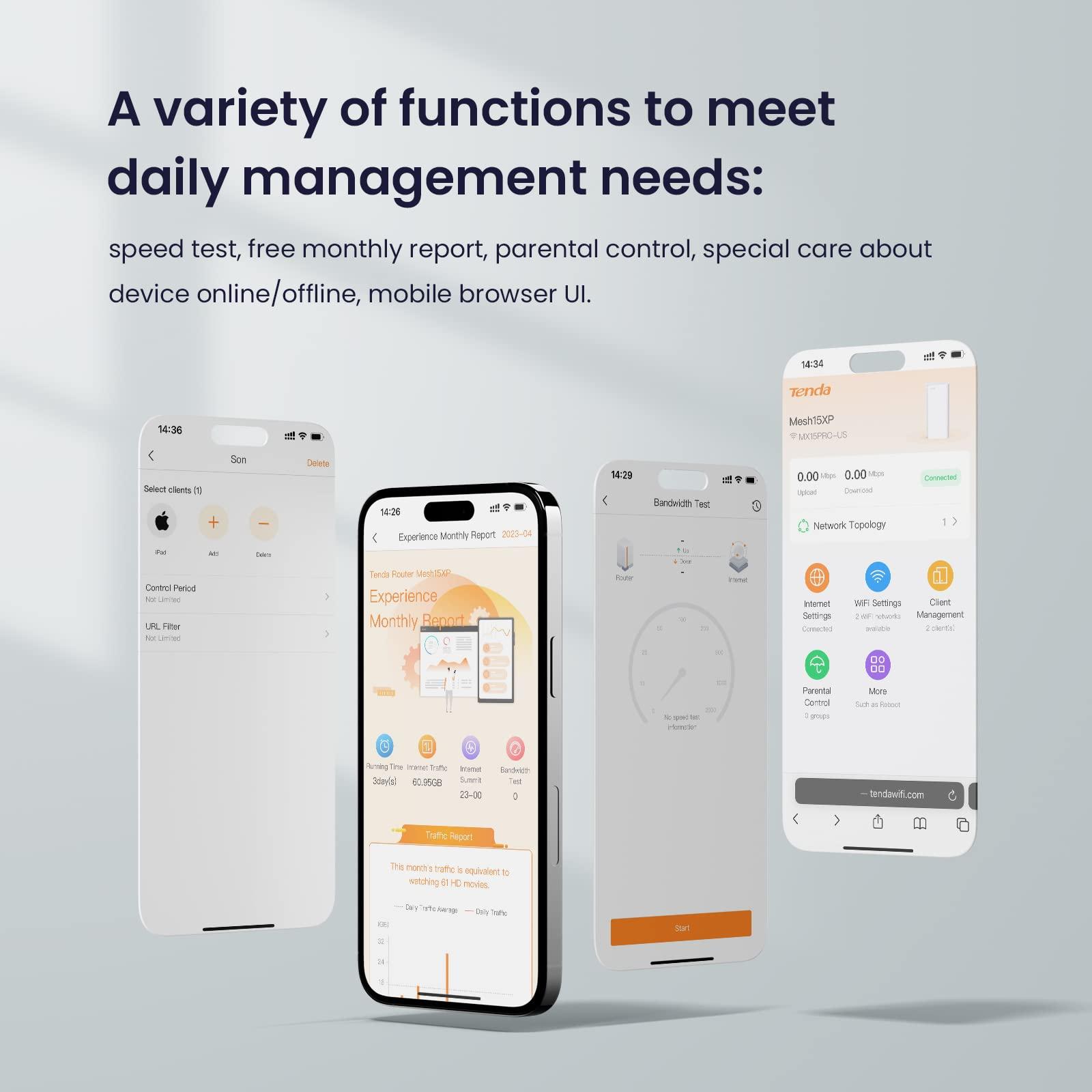Tenda Tenda AX5400 Mesh WiFi 6 System Nova MX15 Pro - 7300 sq.ft WiFi Coverage - Whole Home WiFi 6 Mesh System - Dual-Band Mesh Router for 200 Devices - 6 * 3dBi Antennas for Strong Signal - 3-Pack