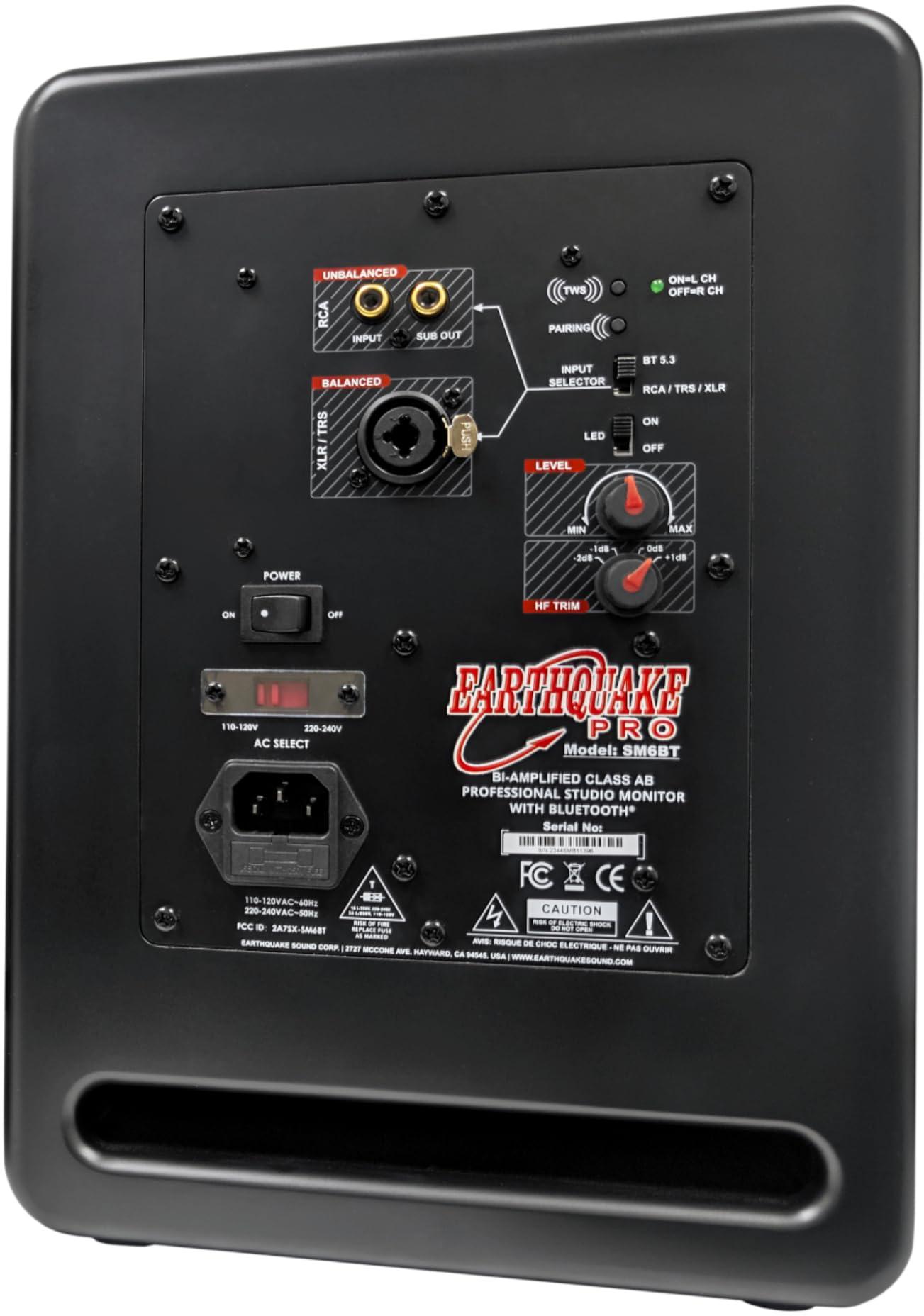 EARTHQUAKE EARTHQUAKE SM6BT 6.5-inch Professional Studio Monitor Speaker Pair with 2-inch Ribbon Tweeter and Bluetooth Wireless v5.3 for Music Production and Mixing, 130W 2-Way, Matte Black