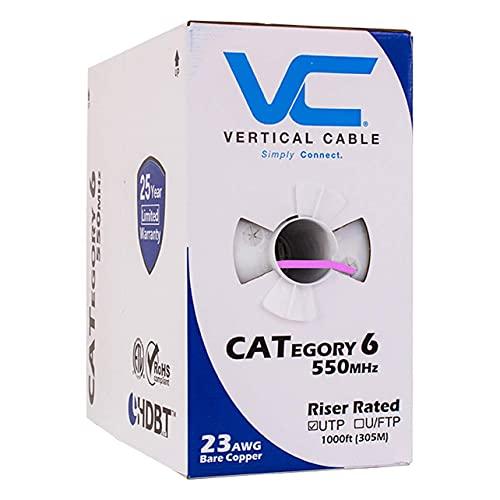 VC VERTICAL CABLE Vertical Cable Cat6, 550 MHz, UTP, 23AWG, Solid Bare Copper,1000ft, Bulk Ethernet Cable - 060 Series, Pink