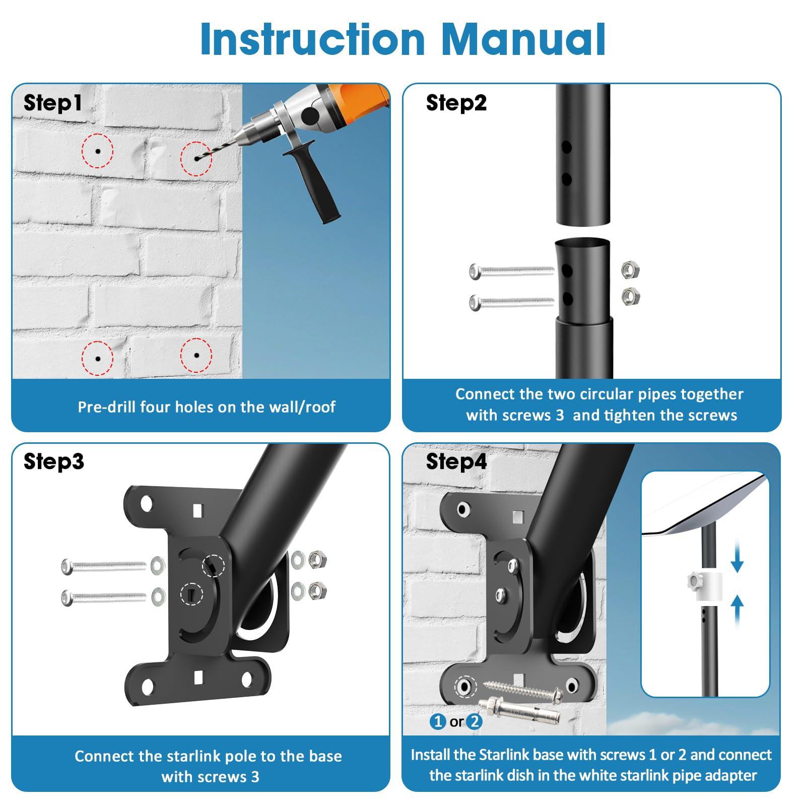 ZiBwnfuxcz V2 Starlink Mount,Starlink Long Wall Mount,Remarkable Starlink Roof Mount,Starlink Gen2 Pole Bracket with Pipe Adapter,Starlink Mounting Kit,Starlink Pole Mount for V2 Starlink Internet Kit Satellite