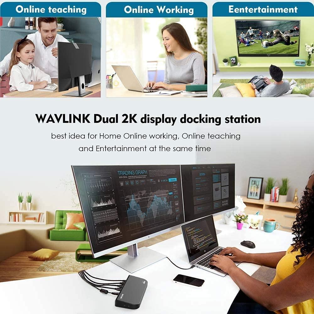 WAVLINK Wavlink Universal Docking Station Laptop USB 3.0 Dock with Dual Video Display Outputs HDMI/DVI/VGA up to 2048 x 1152,Gigabit Ethernet,6 USB Ports,Audio Output/Input for Laptop,Ultrabook and PCs