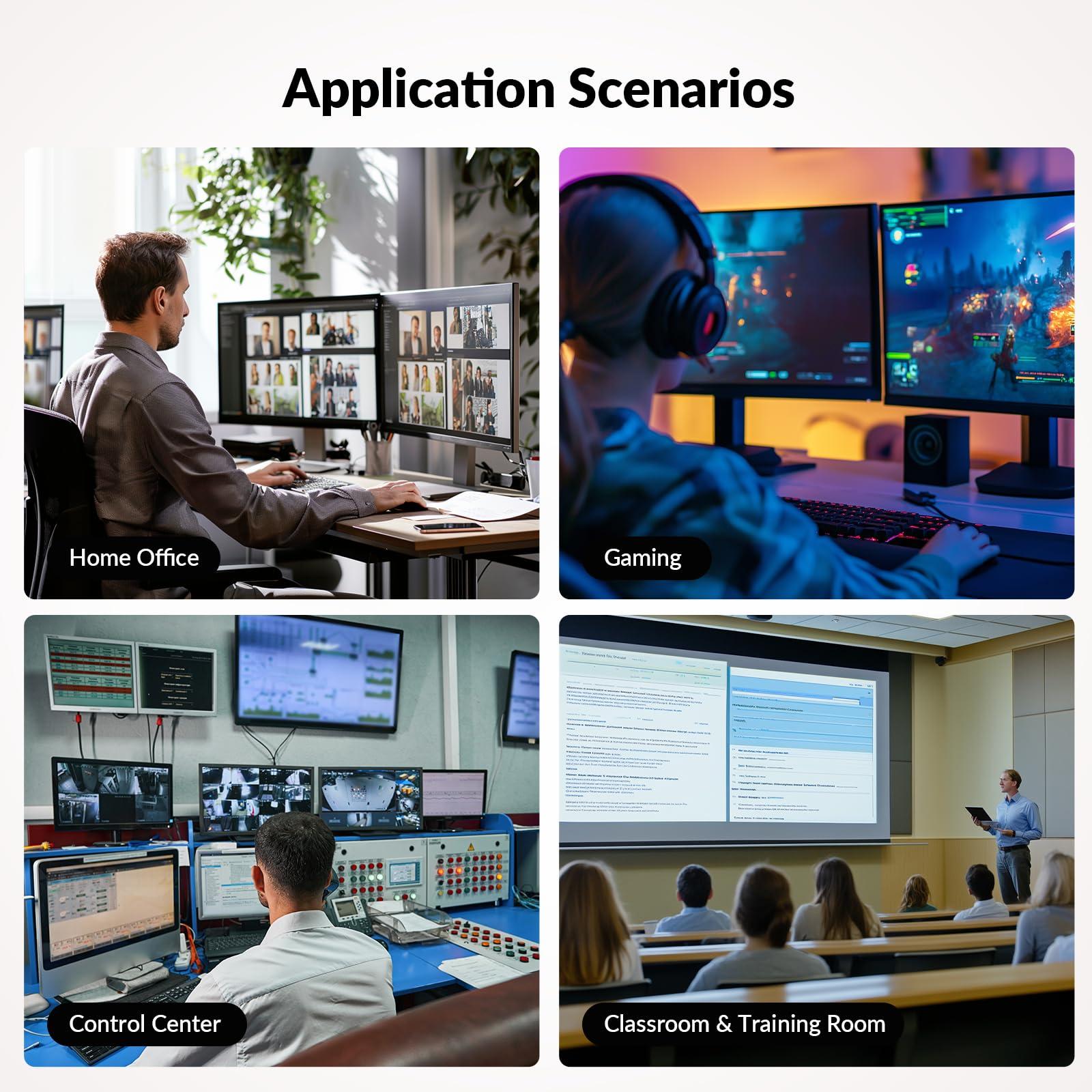 v AV Access HDMI USB KVM Extender Dual Monitor Over Cat5e/6/6a/7 up to 1080p@60Hz 197ft, Zero Latency Extended Dual View, Display 2 Monitors with 4 USB 2.0 Ports for Keyboard/Mouse, HDCP 1.4, PoC, Plug and Play