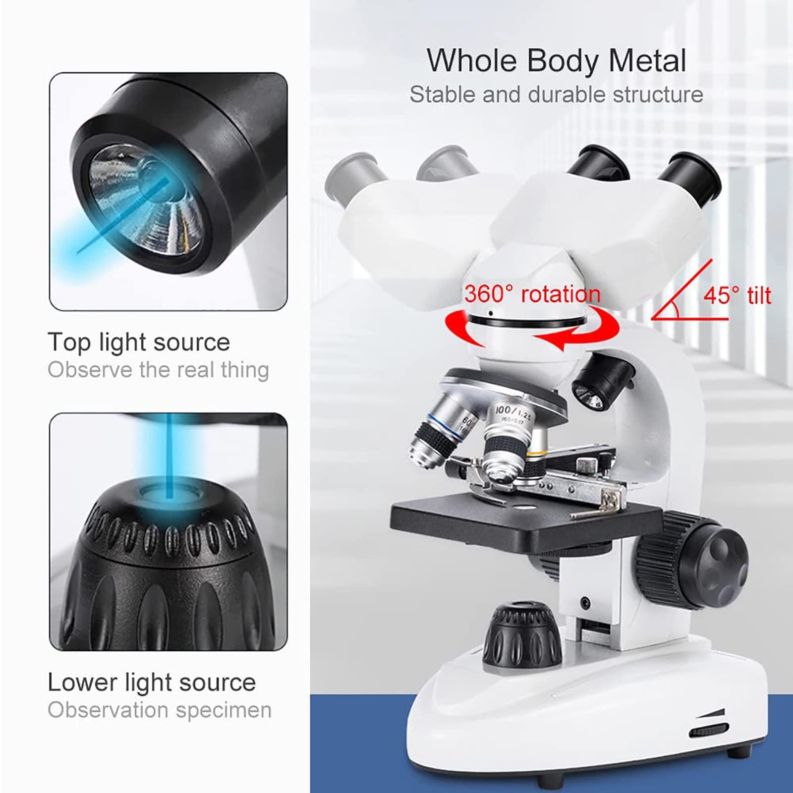 Hoiaost 6000X /10000 X /15000X / 20000X Compound Microscopes, Binocular Biological Microscope, with Mobile Phone Holder, Can Be Connected to A Computer Screen, for Amateur Scientist/Hobbyist,15000X
