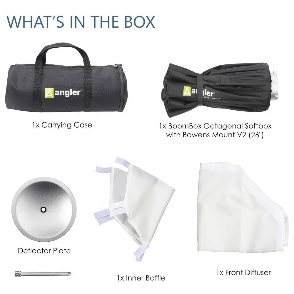 Angler Angler Boombox Octagonal Softbox (26") with Bowens Mount Premium Silver Interior, Removable Diffuser, Collapsible Perfect for Monolights, Strobes, LED Lights, for Professional Studio Photography