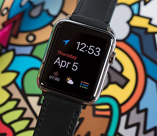 BARTON WATCH BANDS BARTON WATCH BANDS - Black Leather & Stitching Top Grain Leather Watch Bands Compatible with Apple Watch Models - 1, 2, 3, 4, 5, 6, 7, 8, 9, 10, SE, Ultra & Ultra 2 - (42mm/44mm/45mm/49mm)