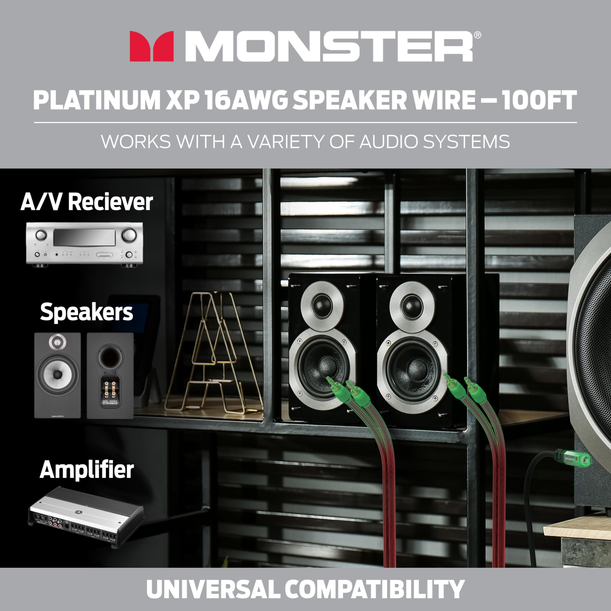 Monster Monster 16 AWG Speaker Wire: Advanced Performance XP Speaker Cable 100 FT Spool with Oxygen Free Copper (OFC) Audio Wire Construction - Easy to Strip & Install Speaker Cables