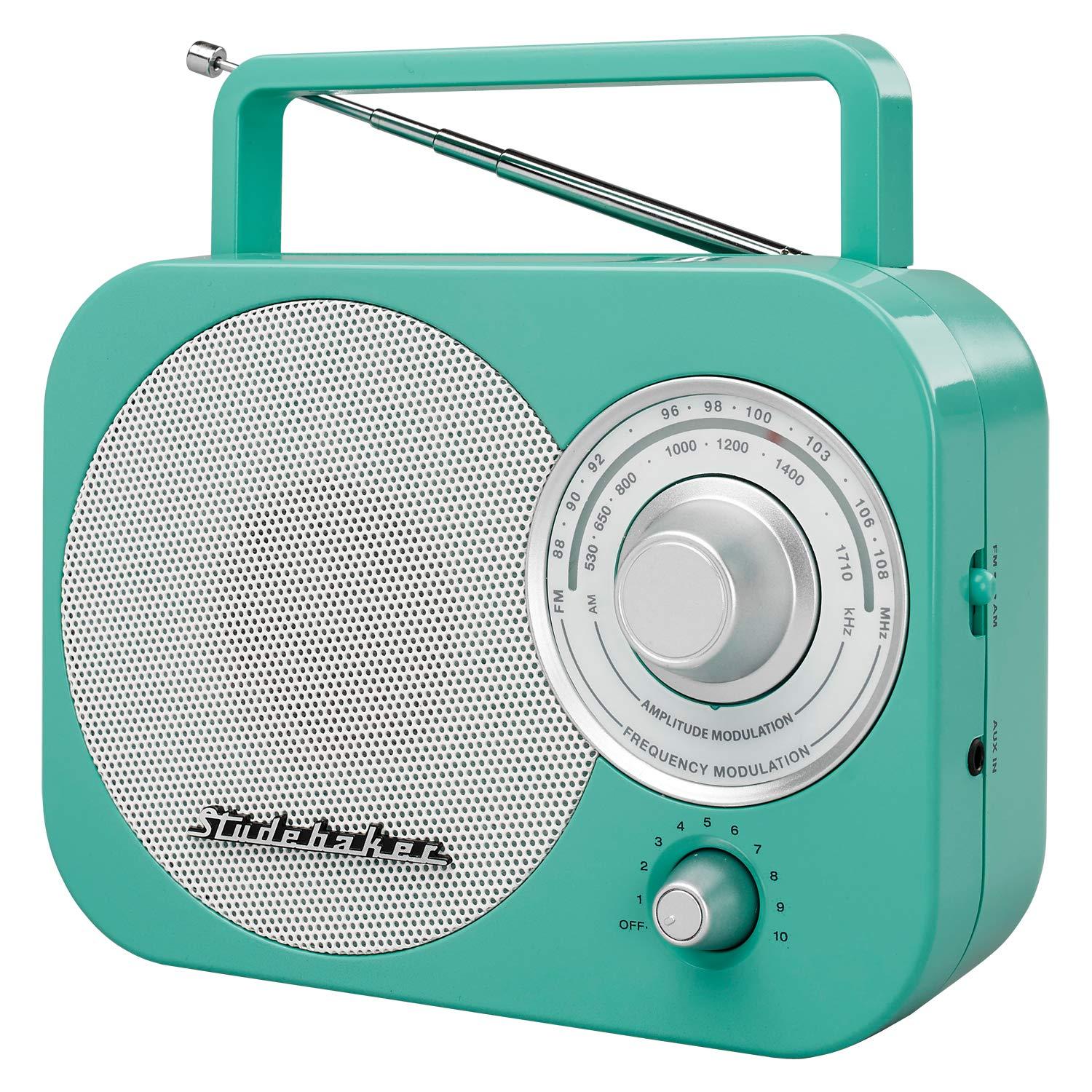 Studebaker Studebaker SB2000TS Teal/Silver Retro Classic Portable AM/FM Radio with Aux Input