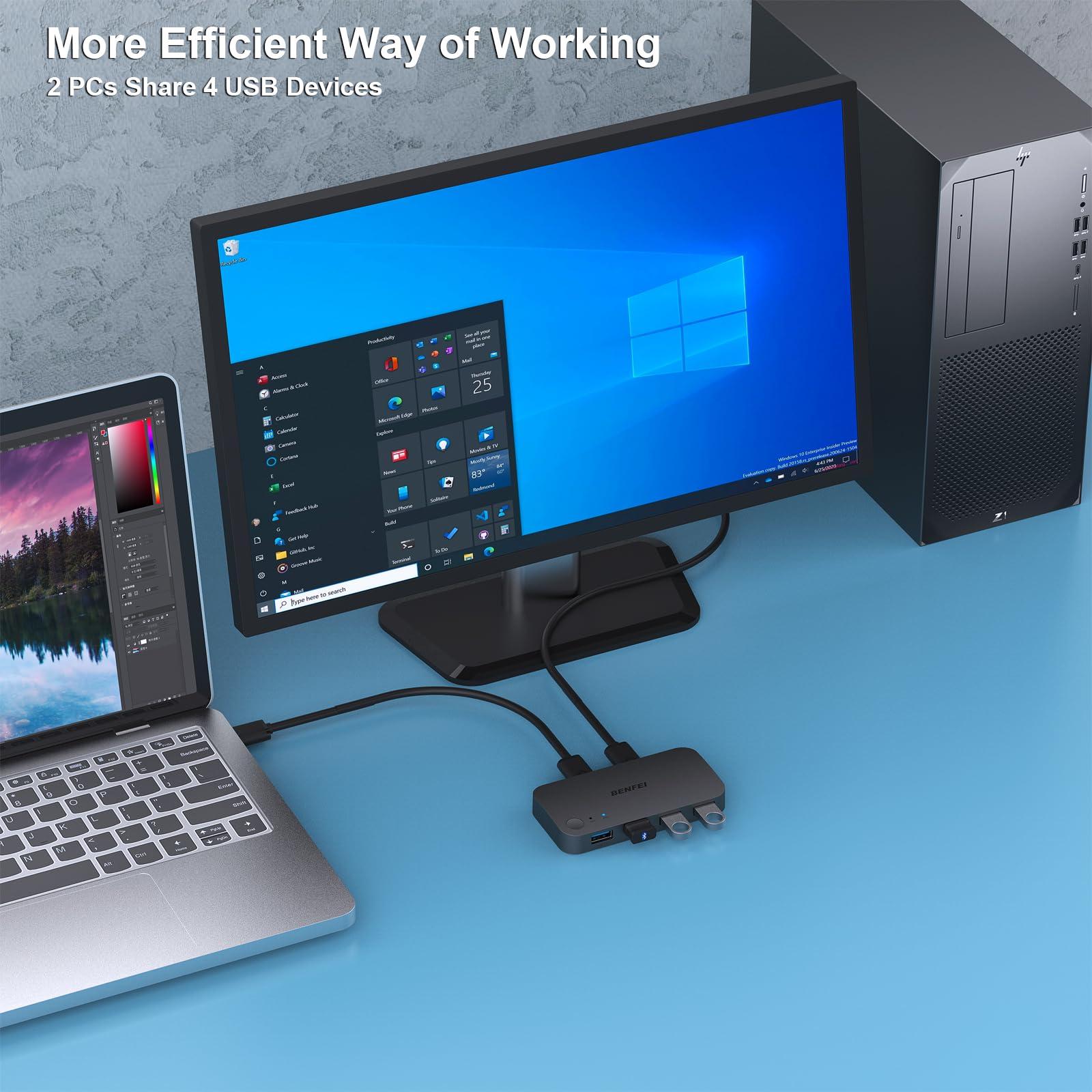 BENFEI USB 3.0 Switch, USB Switch 2 Computers Share 4 USB for PC, Mouse, Keyboard, Printer, Scanner, USB KVM Switch Selector Compatible with Windows, Mac, Linux