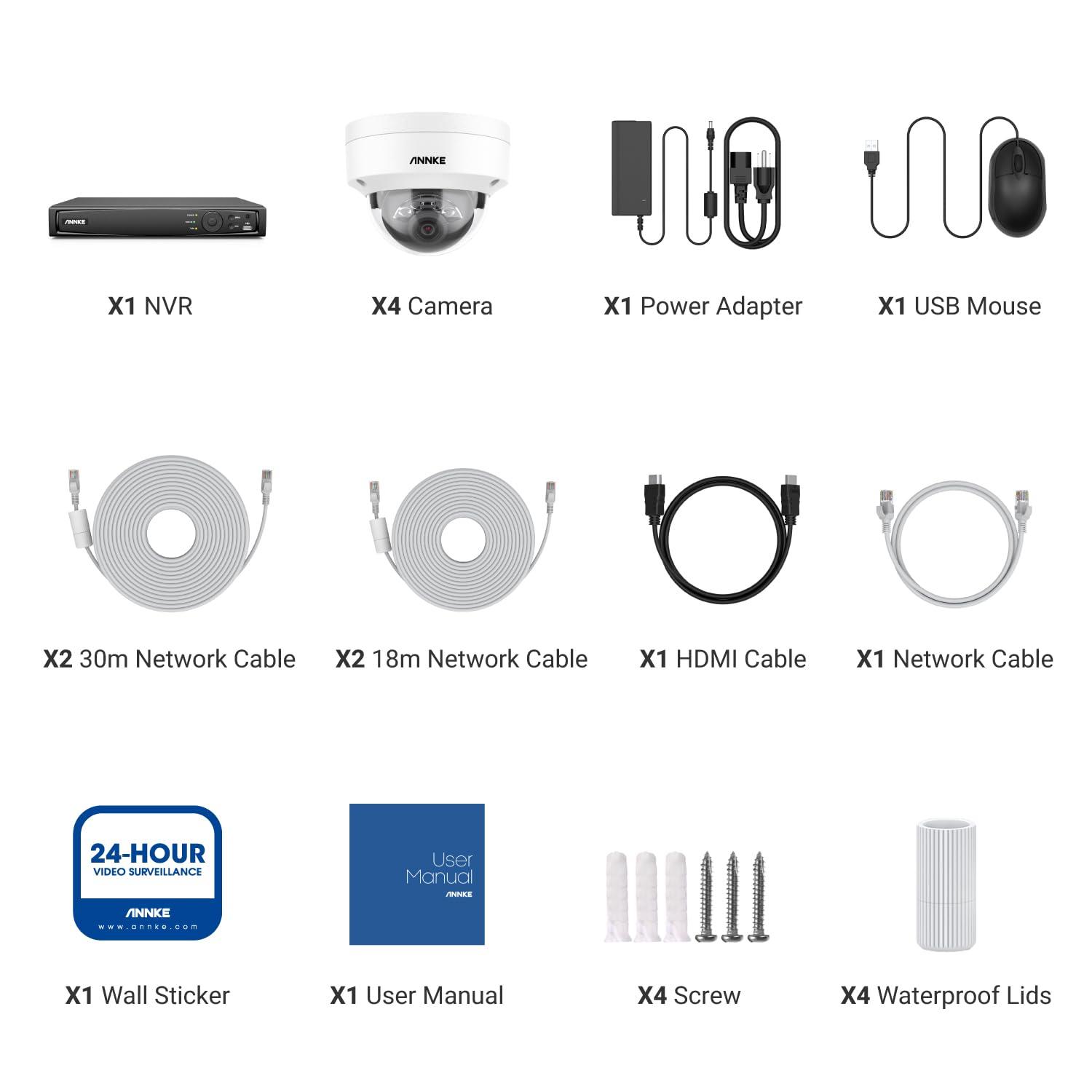 ANNKE ANNKE H1200 12MP PoE Security Camera System, 4X Wired IP Dome Camera and 12MP 8CH NVR Recorder, Color Night Vision, Smart Motion Detection, IP67 Outdoor & IK08, No HDD