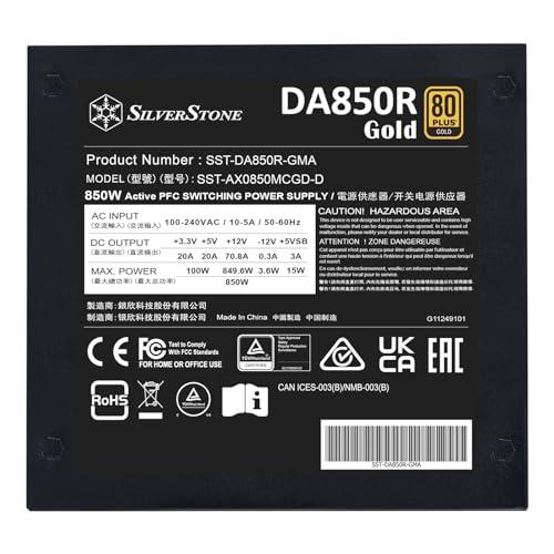 SilverStone Technology SilverStone Technology DA850R Gold 80 Plus Gold 850W ATX 3.0 & PCIe 5.0 Power Supply, SST-DA850R-GMA (SST-AX0850MCGD-C)