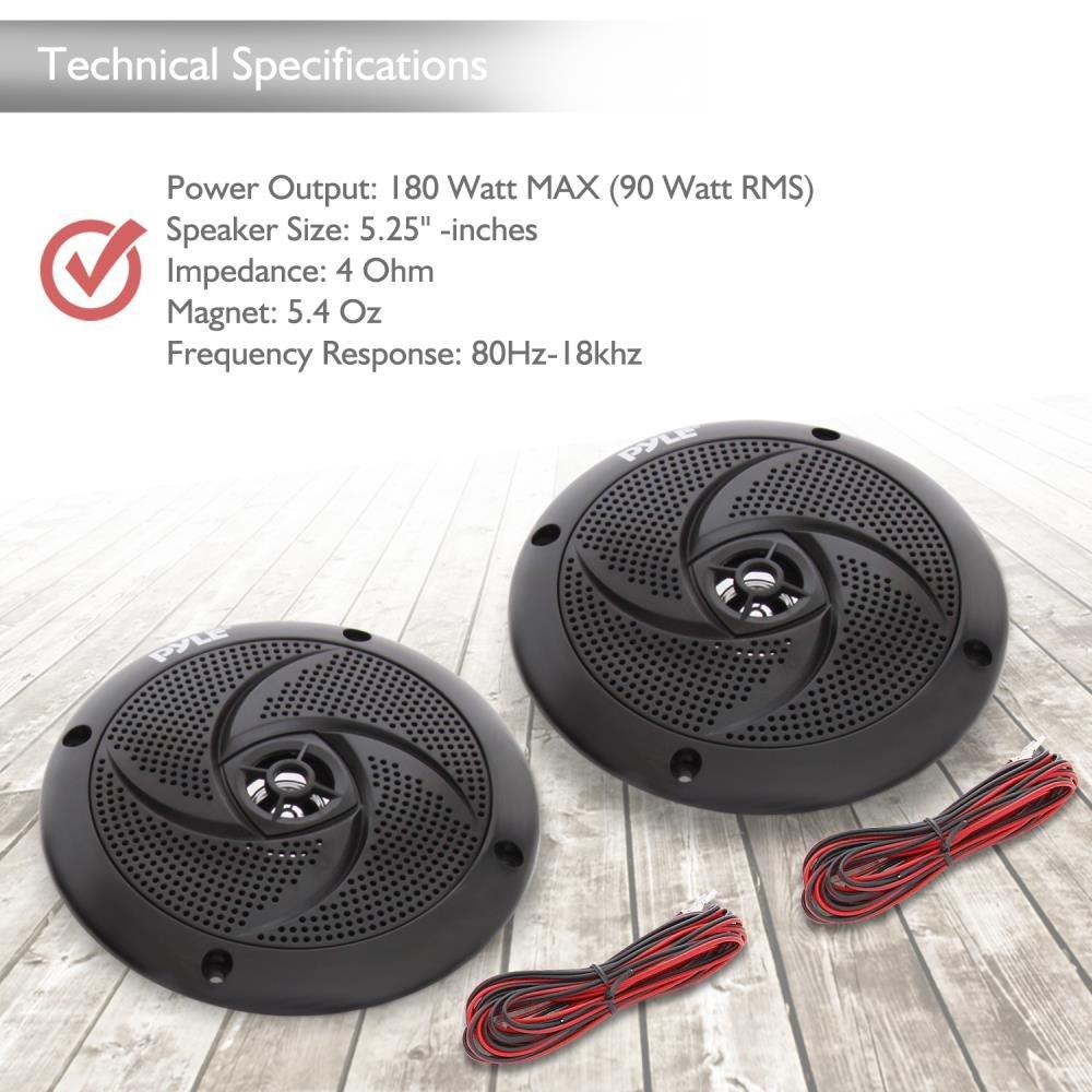 Pyle Pyle Marine Speakers - 5.25 Inch Low Profile Slim Style Waterproof Wakeboard Tower and Weather Resistant Outdoor Audio Stereo Sound System with 180 Watt Power - 1 Pair in White (PLMRS5B)
