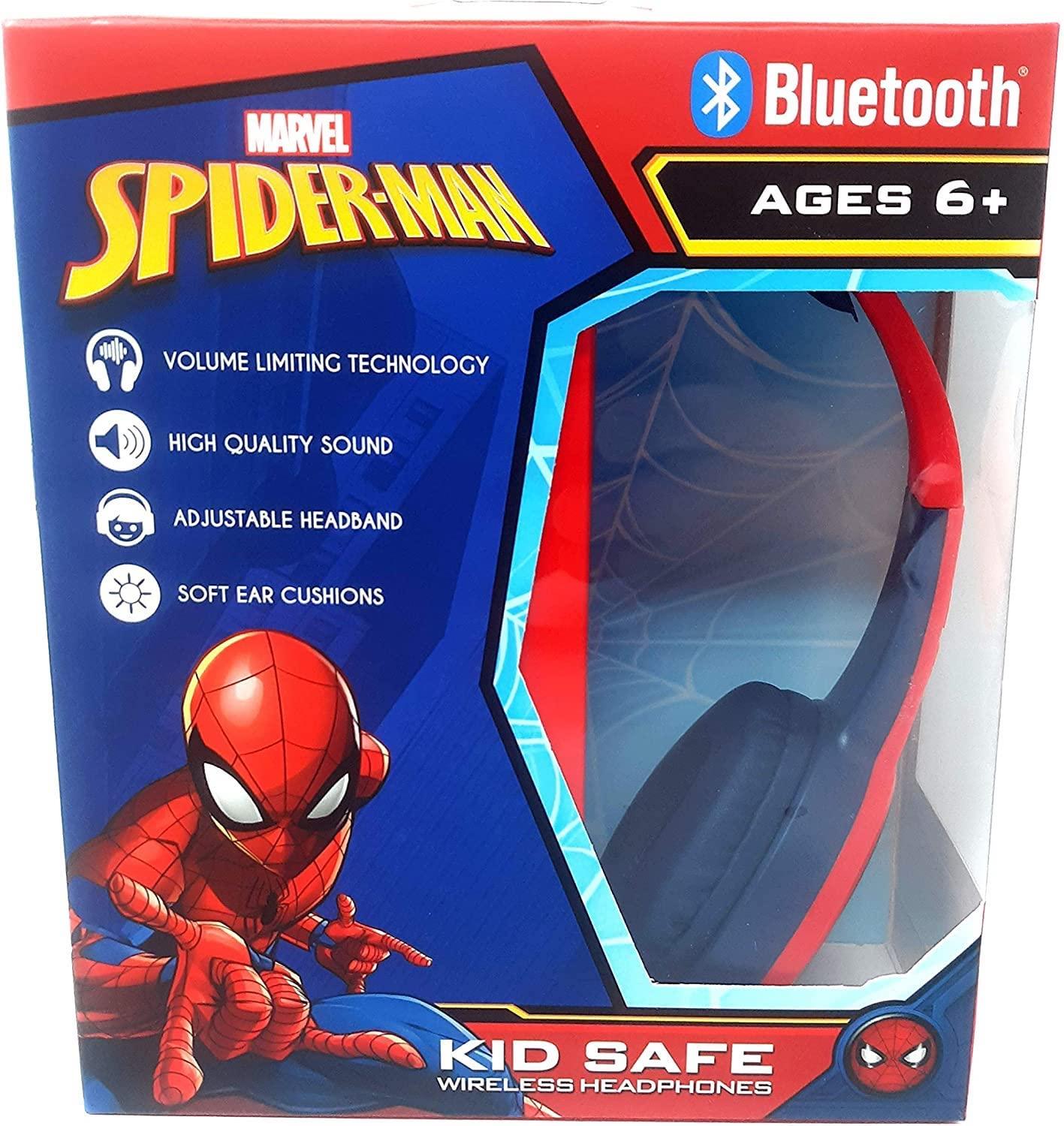 Spider Man Spider Man Bluetooth Kid Safe Headphones Over The Ear Padded Cushions Flying on a Web Design