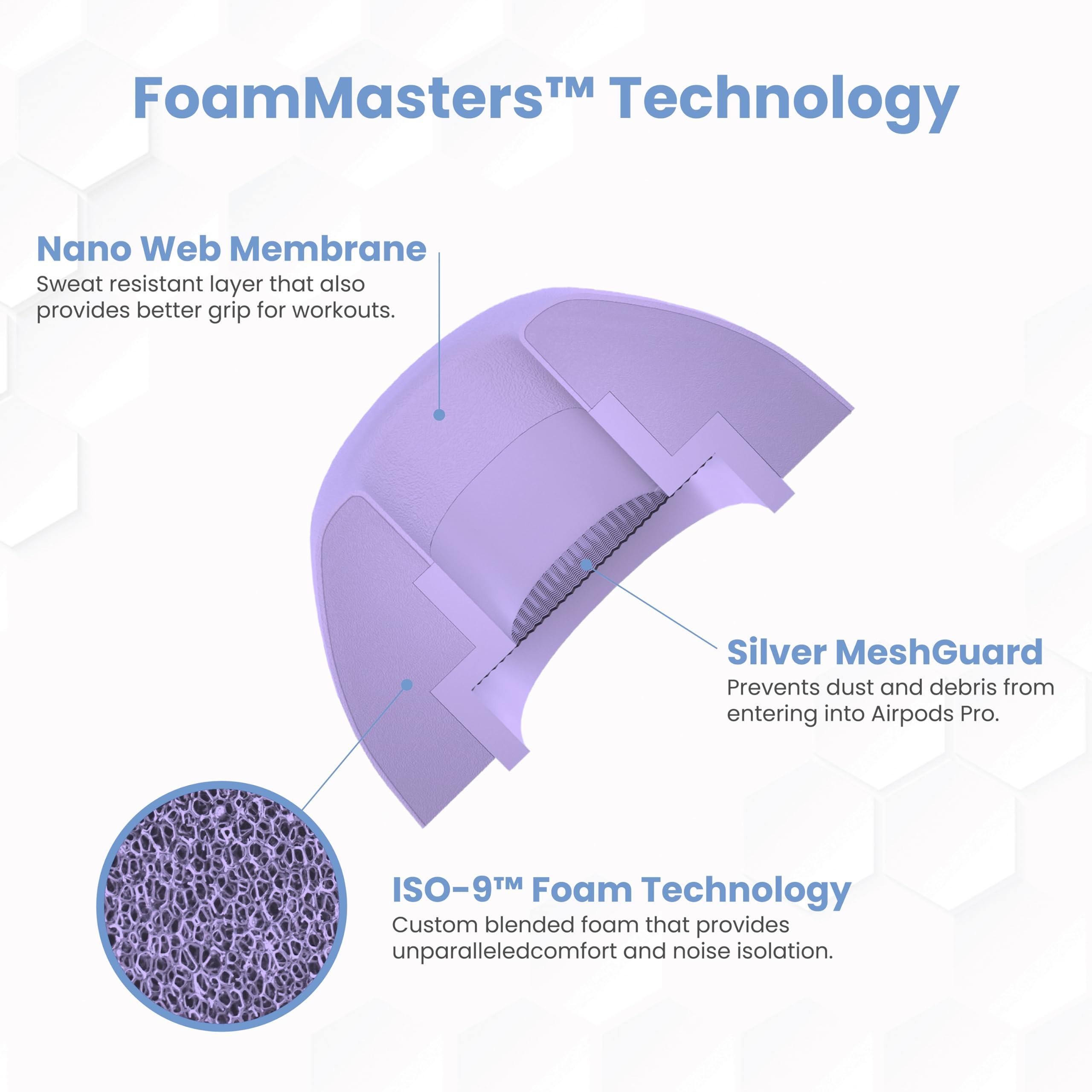 AutoLine Pro Foam Masters Ultra-Premium Memory Foam Ear Tips for AirPods Pro 1st & 2nd Gen | 3 Pairs | Black Magic Ver 6.0 | Secure | Comfort | Better Noise Cancel | Replacement Buds Lilac Purple, Assorted S/M/L