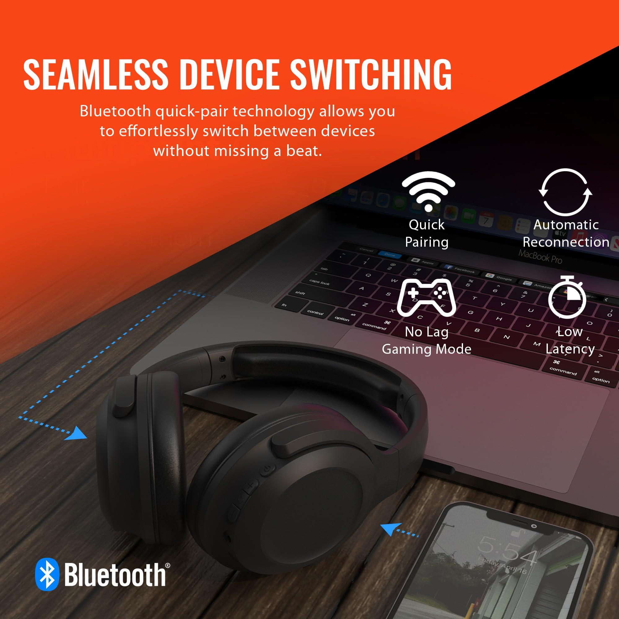 HyperGear HyperGear Stealth2 ANC Wireless Bluetooth Noise Cancelling Headphones - Over-Ear, Bluetooth HD Audio, Deep Bass, Quick Charge, Dual Noise Cancelling Mics, Wireless Sound Technology - Black