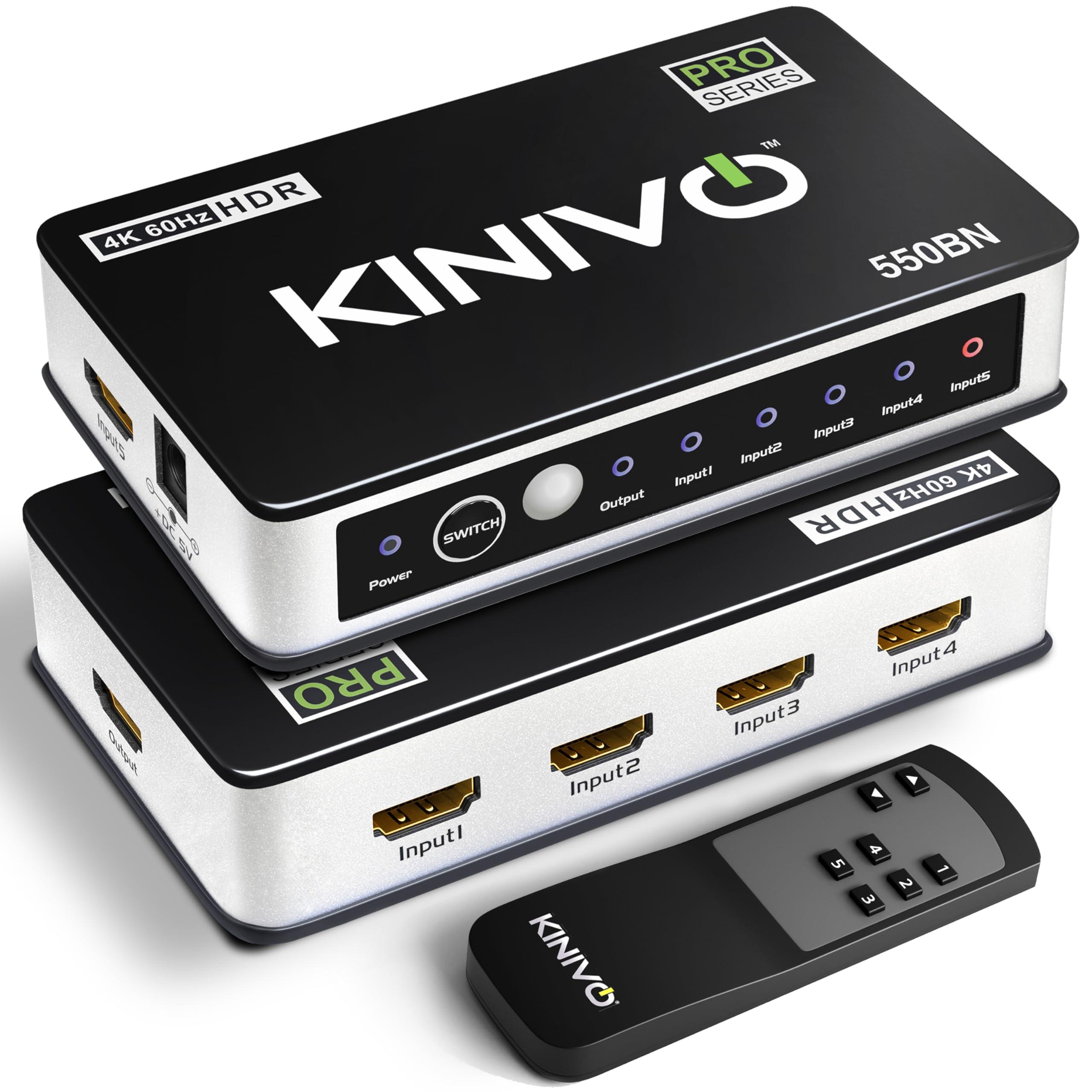 Kinivo Kinivo HDMI Switch 4K HDR 550BN (5 in 1 Out, 4K 60Hz HDR, HDMI 2.0, High Speed 18Gbps, IR Remote, HDCP) - Compatible with Roku, PS5, Xbox, Apple TV, Nintendo Switch, Cable Box