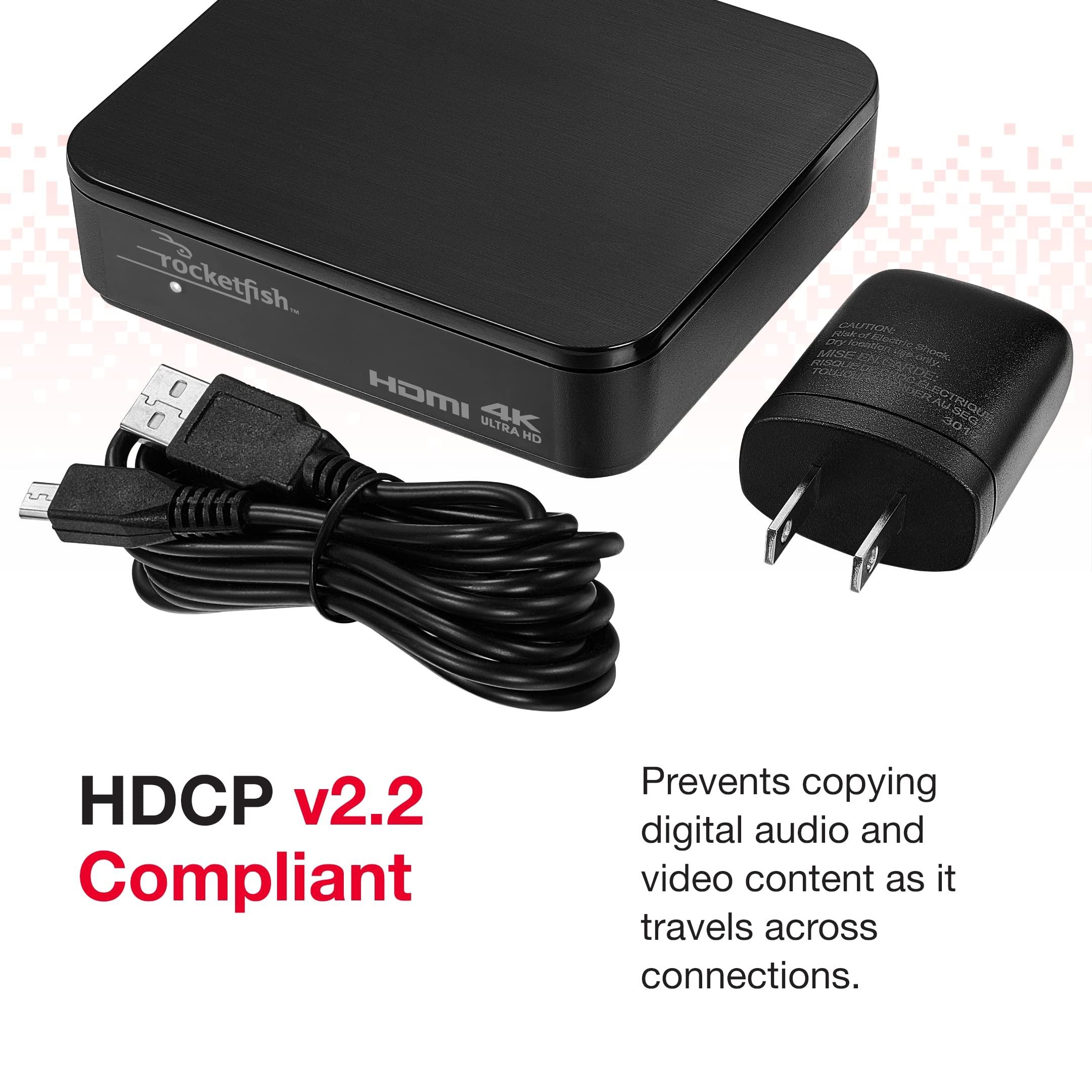 Rocketfish Rocketfish 2-Output HDMI Splitter with 4K at 60Hz and HDR Pass-Through - Dual HDMI Splitter with Easy Setup - HDMI Splitter Output Supports 2 HDMI Displays - Splitter with 4k & HDR Compatibility