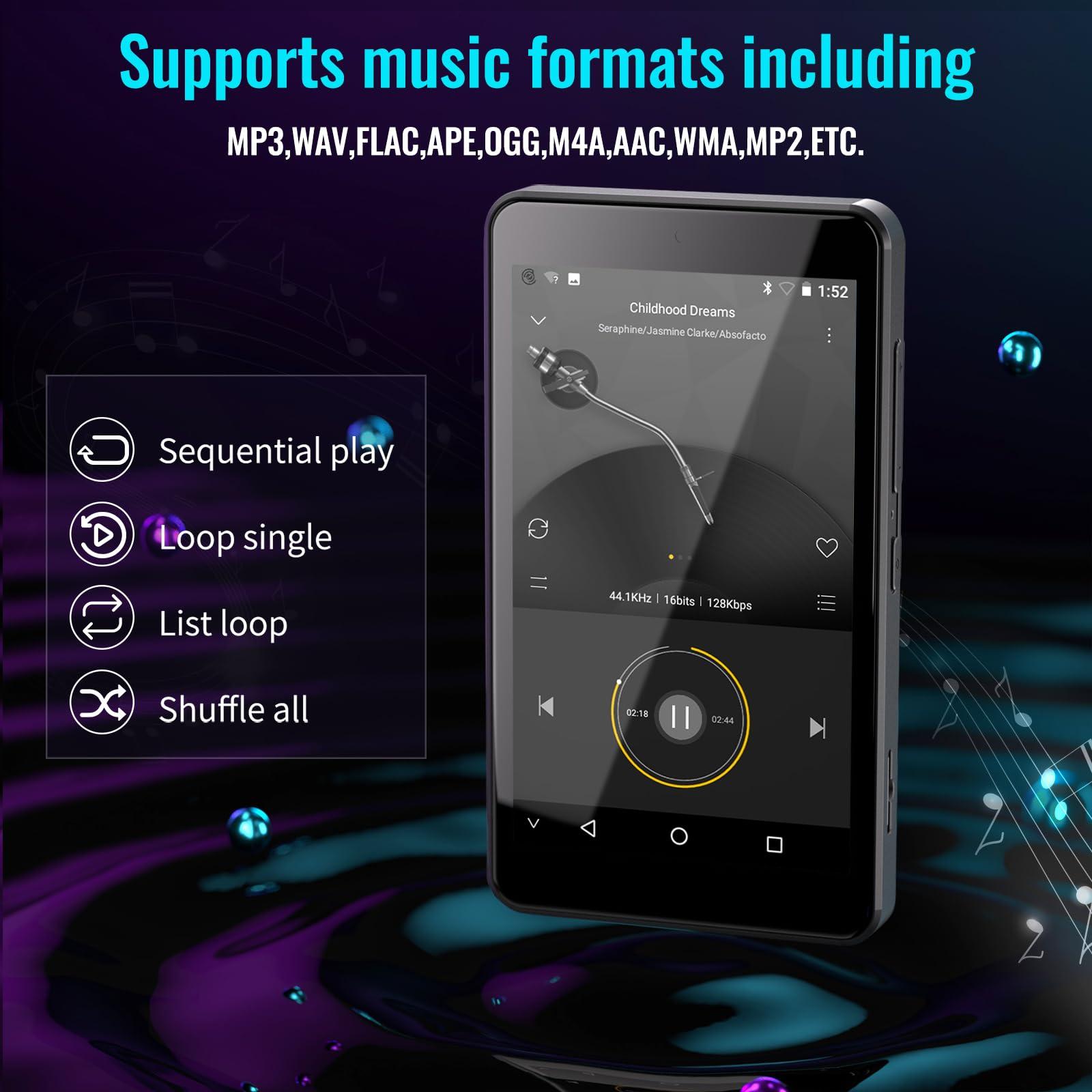 Luoran Kids MP3 Player with Parental Controls, Spotify Kids, Spotify, Audible, Amazon Music, 4.0\" IPS MP4 Music Player Up to 256GB (Black)