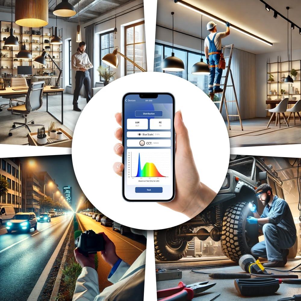 AquaHorti AquaHorti AH-300 Light Meter,Test LED Spectrum,CCT,LUX,Foot Candle,Blue Light%,LUX Distribution, Data Exported as a CSV File. AquaHorti