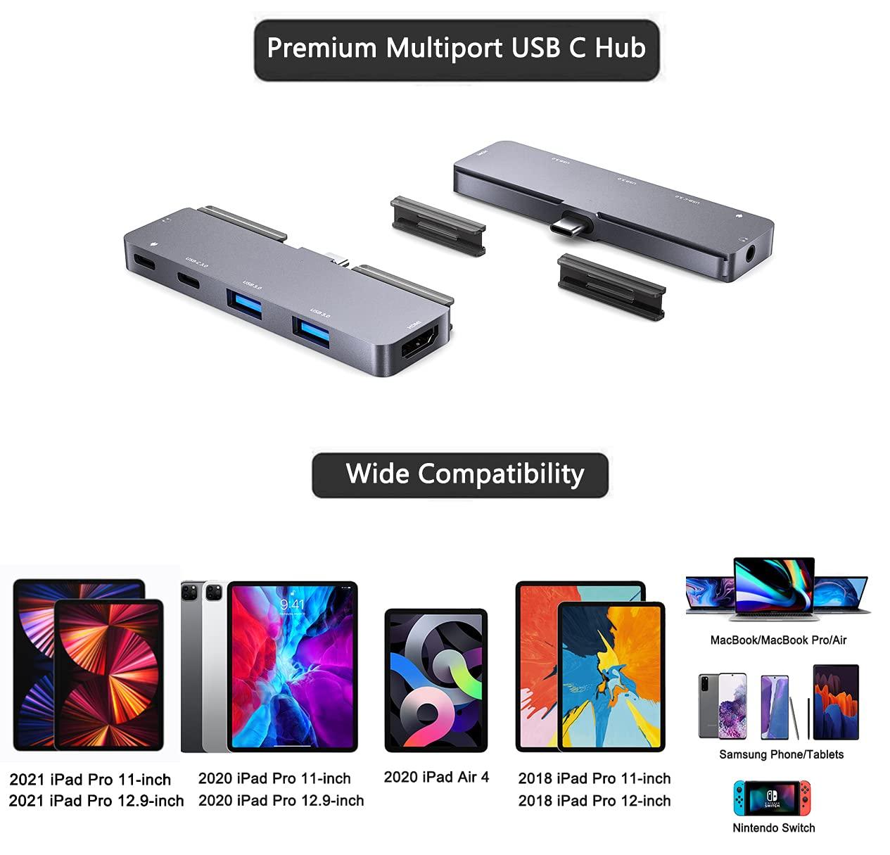 GKEAPZA Adapter for iPad Pro USB C Hub 2024 2022/iPad Air 4/5/6/iPad Mini 6, 6in1 USB C Adapter with 4K HDMI,3.5mm Audio Jack,2 x USB3.0,USB C PD Charging&Data,Adapter for MacBook,Most USB-C Devices