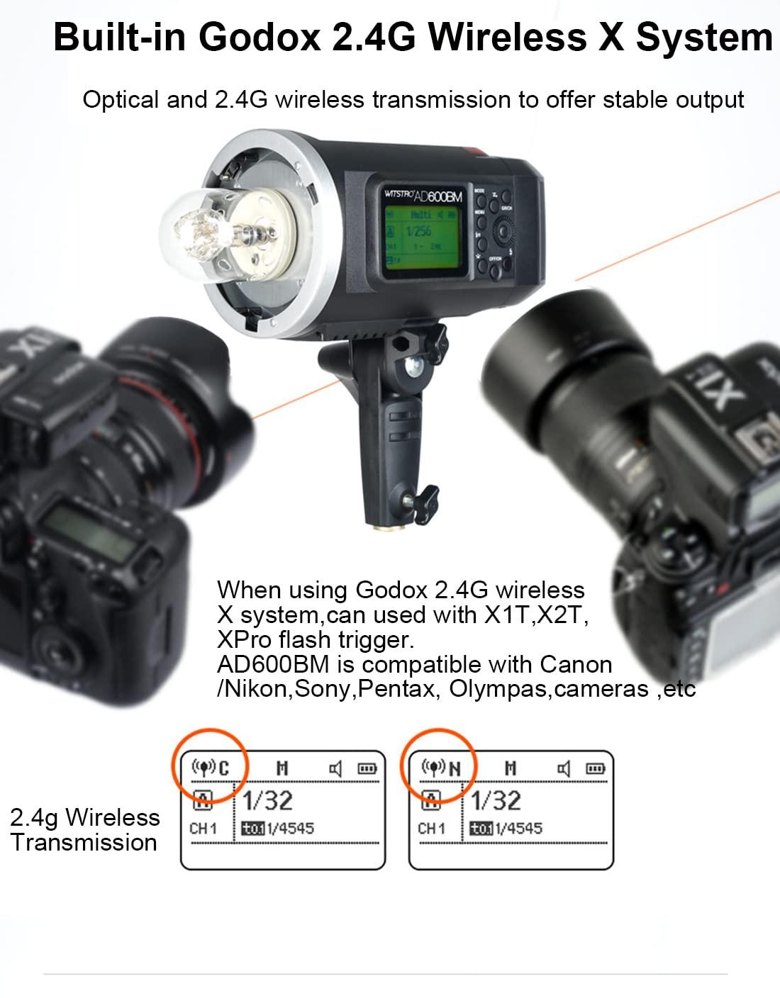 GODOX Godox AD600BM Outdoor Strobe Flash,Bowens Mount 600Ws GN87 High-Speed Sync Photography Studio Flash Monolight with 2.4G Wireless X System, 8700mAh Battery,500 Full Power Flash, Recycle in 0.01-2.5s