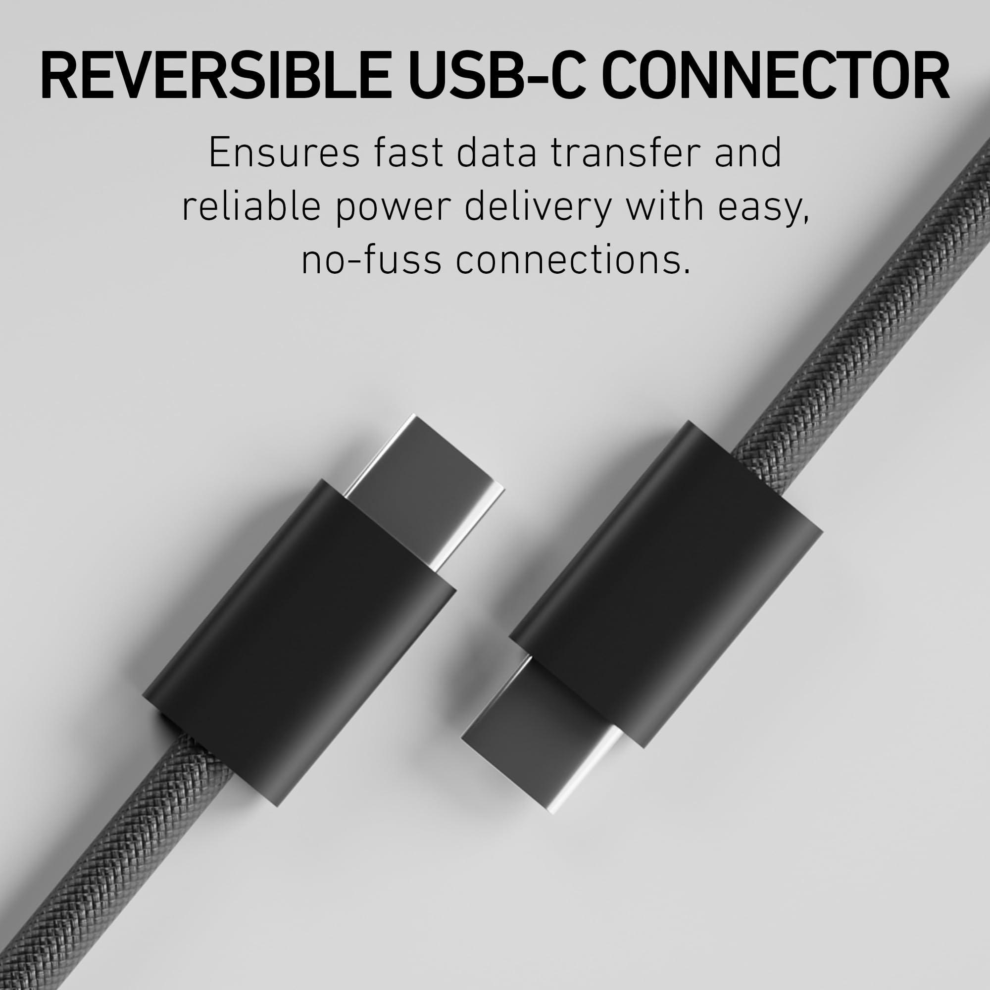 PEEL PEEL USB-C to USB-C Charging Cable (Black), 480Mbps Speed, 60W Power Delivery, Tangle-Free Braided Cord, for Smartphones, Tablets, and Laptops, 3.3 Feet